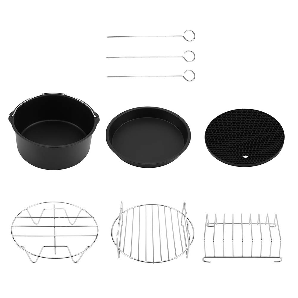 EVTSCAN 6-in-1 Air Fryer Accessories Kit - Metal Holder, Skewer Rack, Cake Barrel & More for Healthy Cooking | Perfect for Baking, Grilling & Roasting in Air Fryers