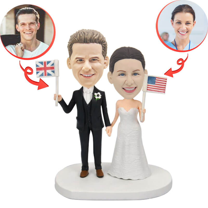 Custom Multinational Wedding Bobblehead - Personalized Couple Figurine Gift for Anniversary, Engagement & Bridal Shower - Perfect for Wedding Decor, Cake Topper & Keepsake