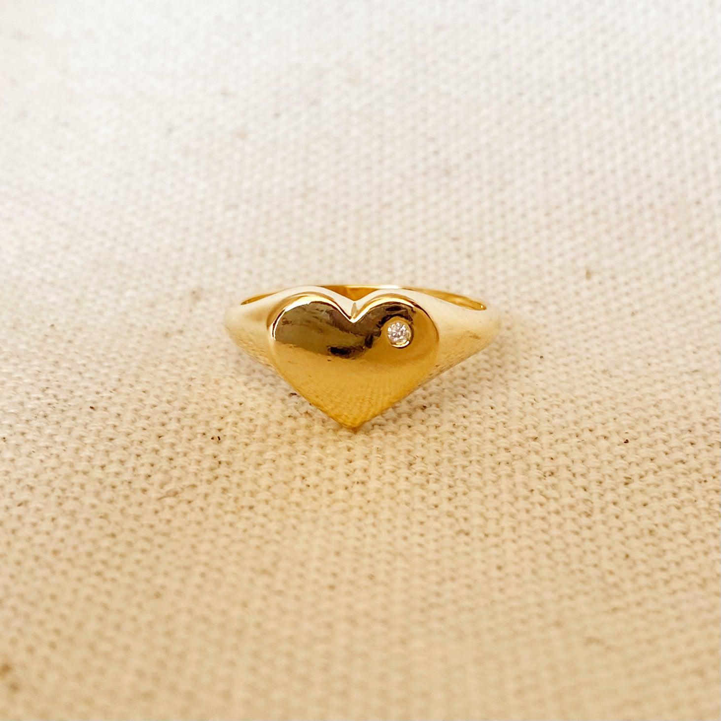 18K Gold Filled Heart Plate Top Ring for Women - Dainty Stackable Minimalist Jewelry Gift for Valentine's Day, Anniversary & Everyday Wear