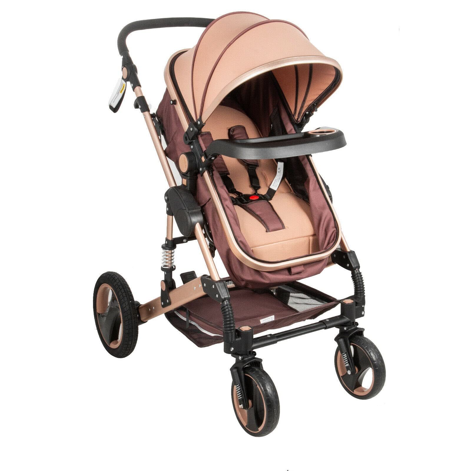 NLBN 2-in-1 Luxury Baby Stroller - Foldable Aluminum Frame Travel System with High Landscape View for Newborns & Toddlers (Gold) | Perfect for City Walks, Shopping & Air Travel