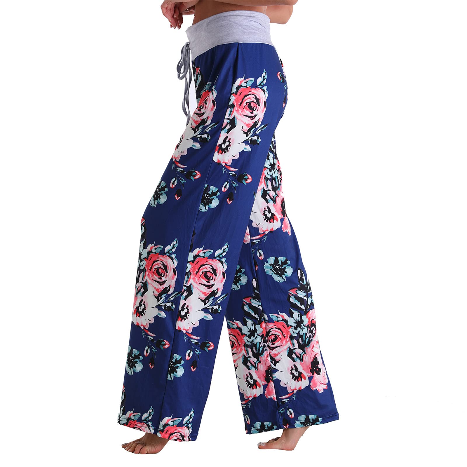 Yoyorule Women's Loose Casual Printed High-Waisted Wide Leg Pants - Stretchy Comfortable Trousers for Work, Travel & Everyday Wear