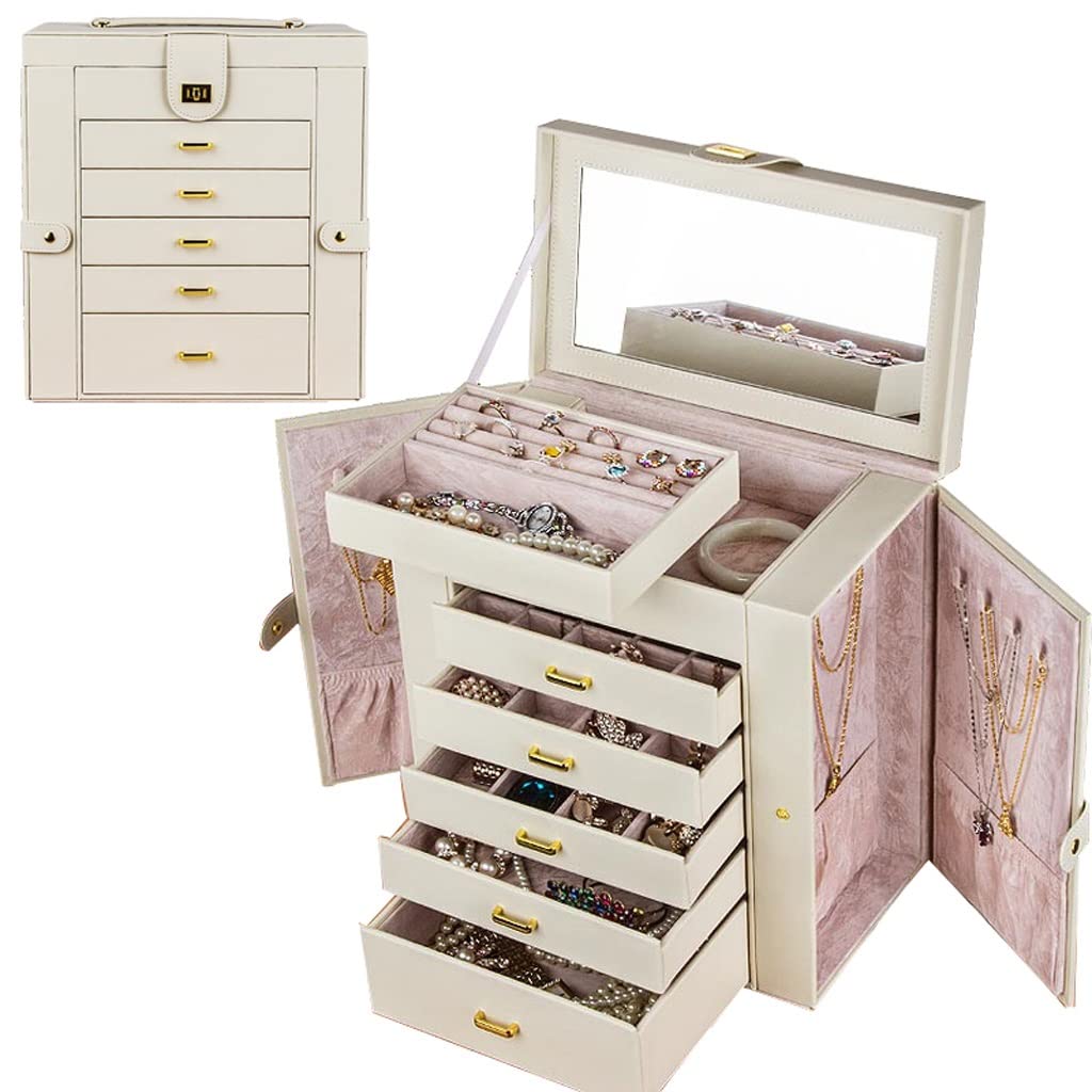 6-Layer Large Jewelry Box with 5 Drawers & Mirror - PU Leather Jewelry Organizer Storage Case for Women | Perfect for Travel, Home Display & Gift Giving