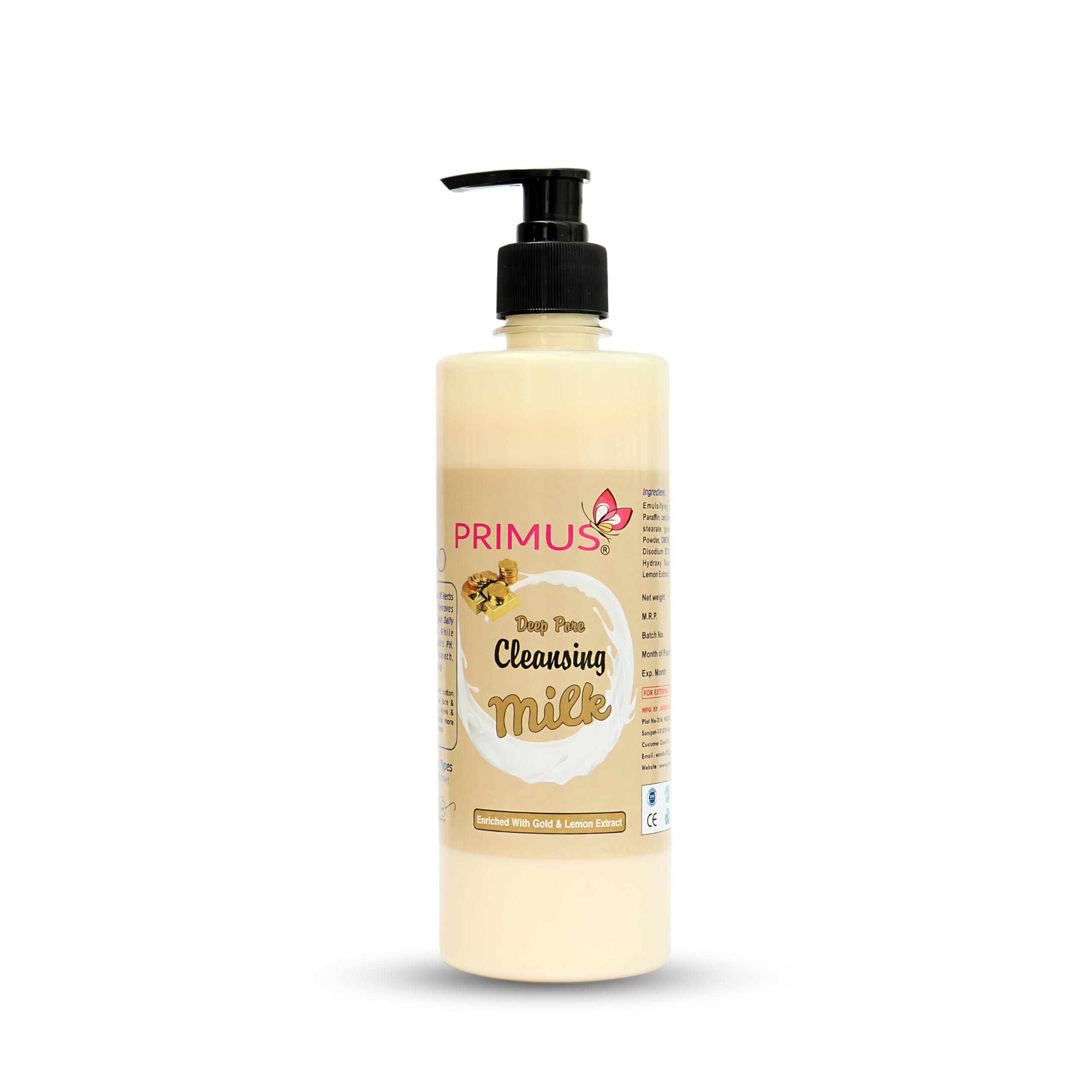 Primus Gold Cleansing Milk with Gold & Lemon Extracts - Ultra Clean & Refreshing Facial Makeup Remover - 500ml for Daily Skincare & Deep Cleansing - Perfect for All Skin Types