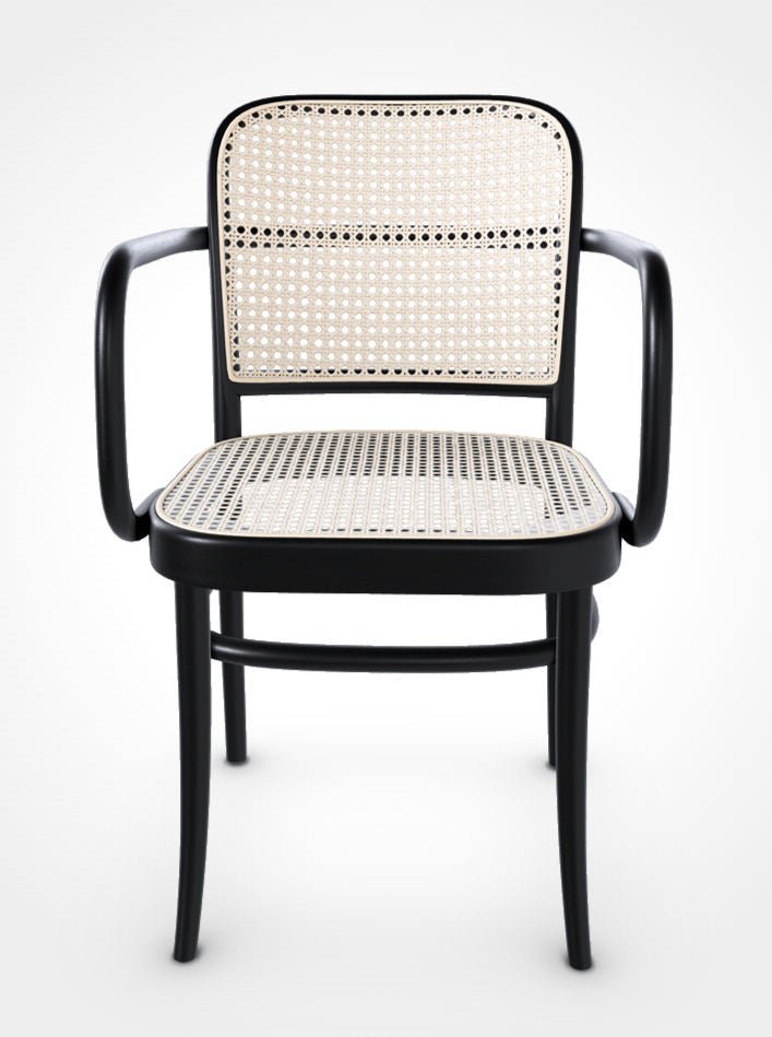 Ton No. 811 Bentwood Armchair - Black Stained Beech with Cane Seat & Back | Mid-Century Modern Dining Chair for Home & Office | Perfect for Dining Rooms, Living Spaces & Workspaces