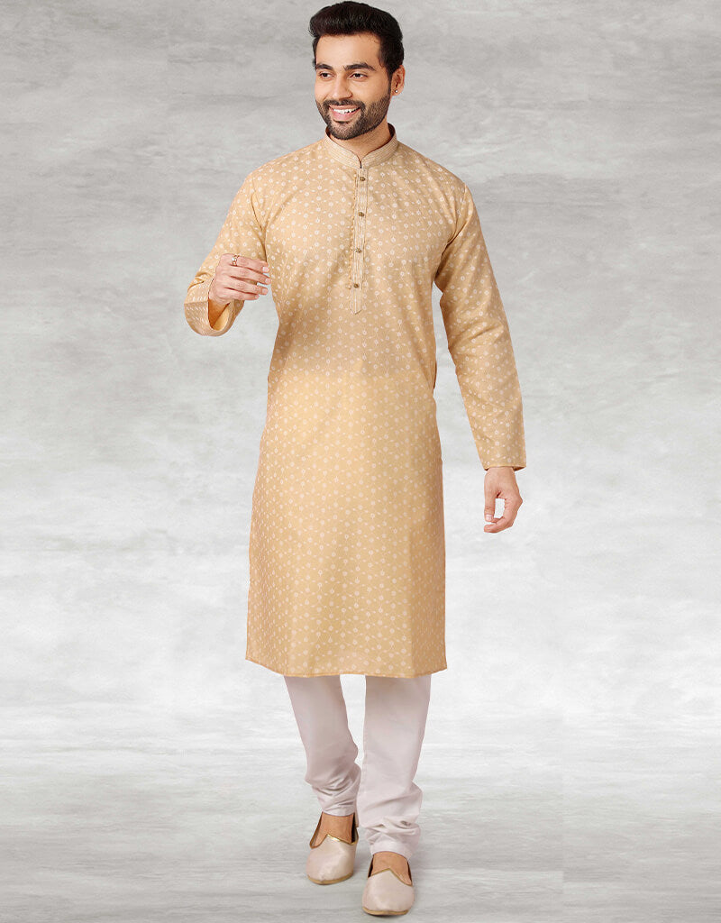 Baige Cotton Kurta Hand Loomed in Premium Yarns with Chudidaar - Elegant Ethnic Wear for Festivals & Special Occasions
