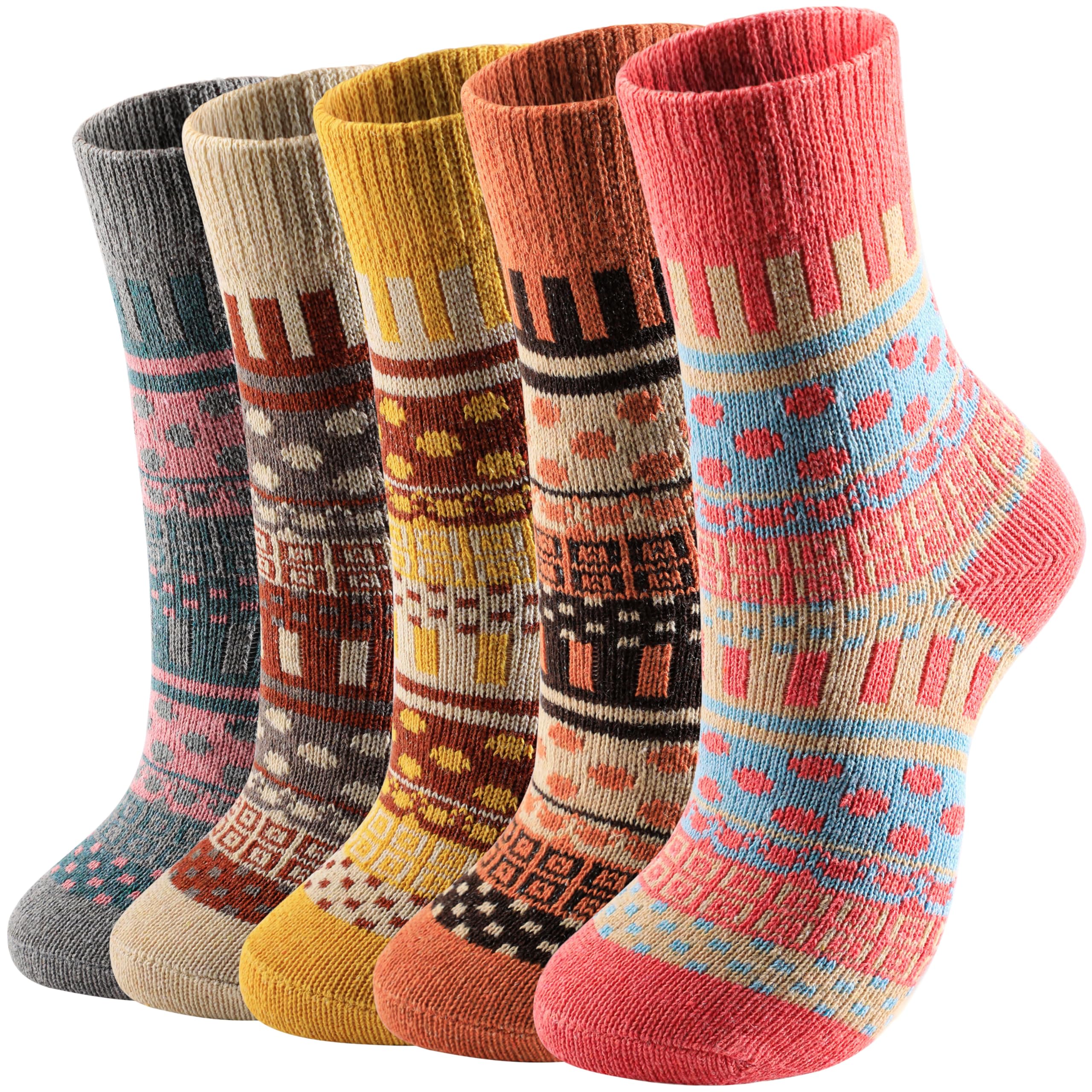 5 Pairs Women's Wool Winter Socks - Thick Thermal Knit Warm Cozy Socks for Cold Weather | Perfect for Hiking, Snow Boots & Indoor Comfort