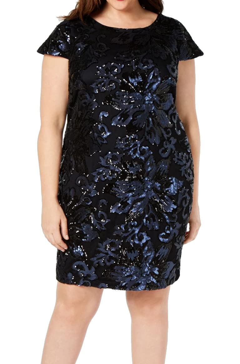 CALVIN KLEIN Women's Plus Size Sequined Mesh Sheath Dress - Elegant Evening Gown for Parties, Weddings & Special Occasions