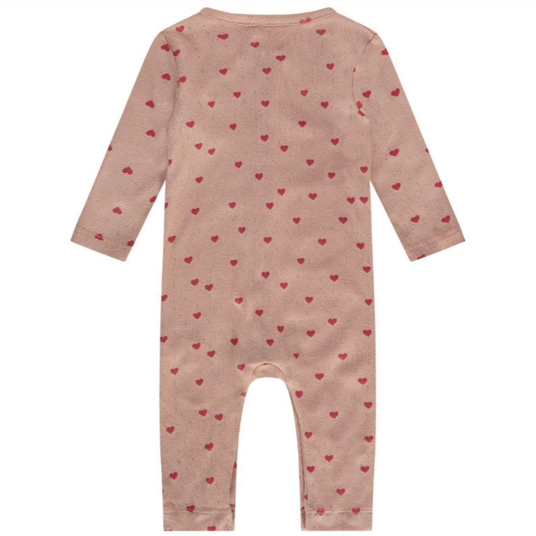 Organic Baby Romper with Button Up Design - Pink Hearts Print for Newborns & Infants - Perfect for Playdates, Photo Shoots & Special Occasions