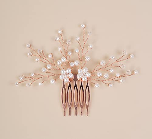 Elegant Pearl Bridal Hair Pins for Women - Rose Gold Boho Wedding Hair Clips, Bridesmaid Hair Accessories & Bride Headpiece for Weddings, Parties & Special Occasions