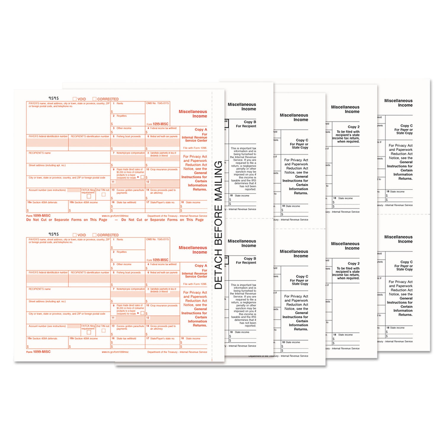 1099 Misc Tax Forms - 5 Part Carbonless, 5.5 x 8 Inches, Compatible with Inkjet & Laser Printers (50 1099s + 1 1096 Form) - Perfect for Small Business Tax Filing and Accounting