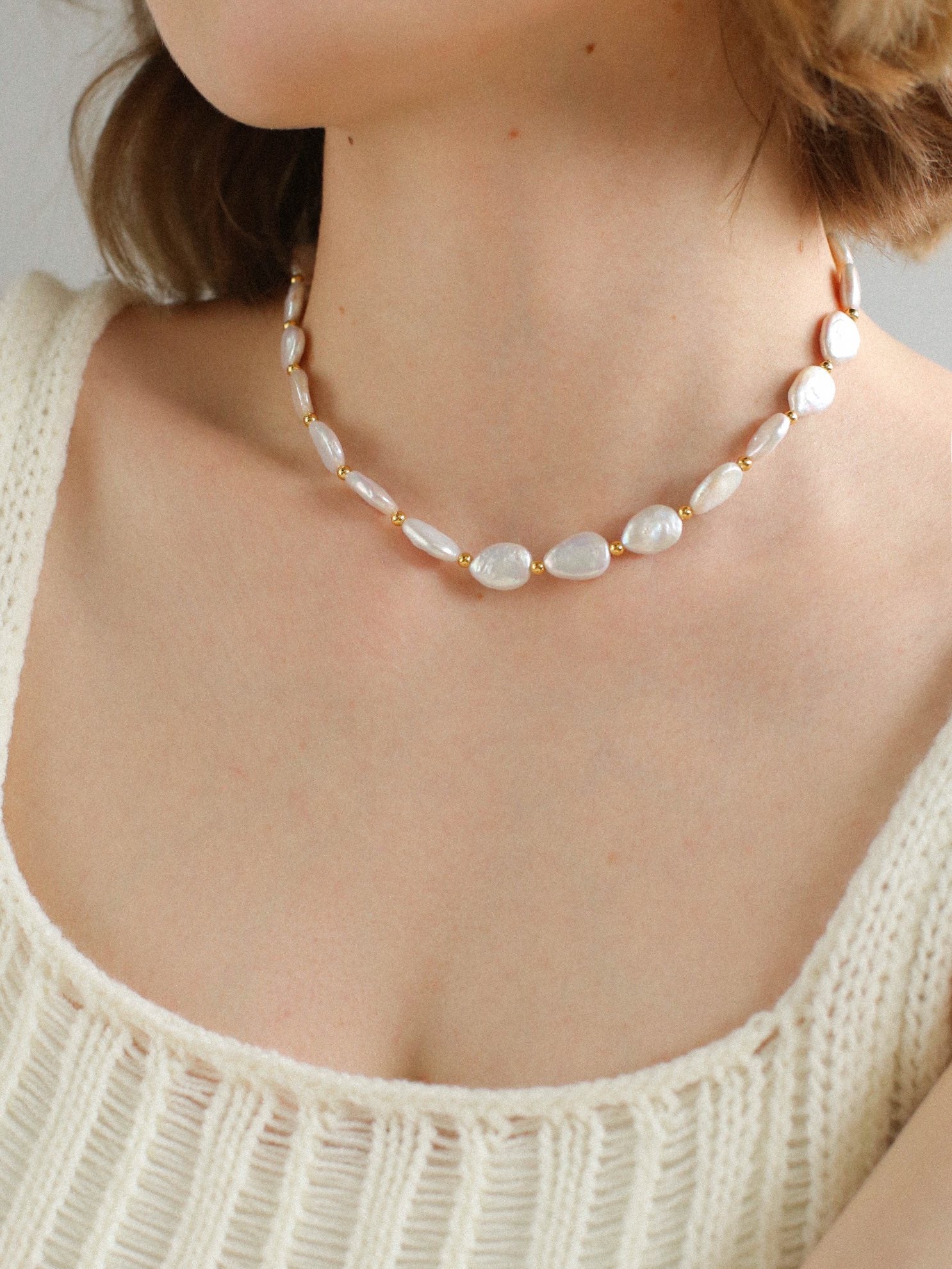 Mini Gold Bead & Baroque Pearl Teardrop Necklace - Elegant Layering Jewelry for Women, Perfect for Weddings, Parties & Everyday Wear