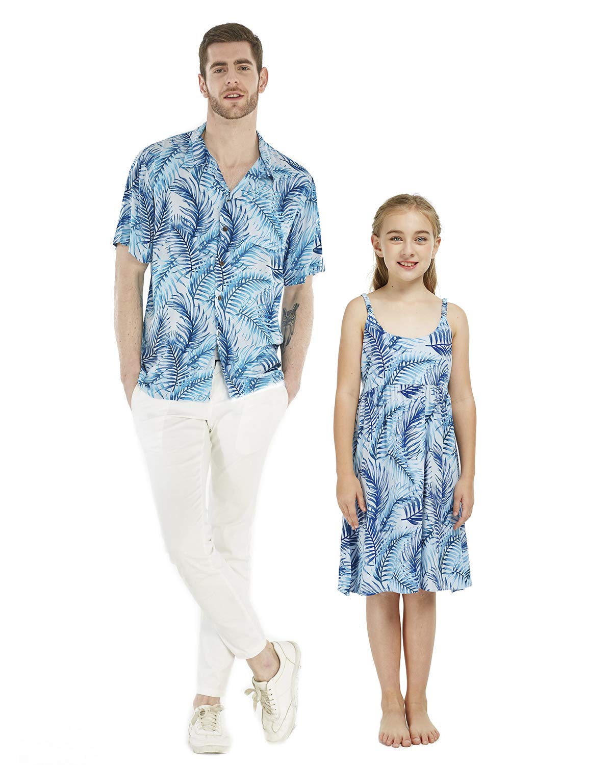 Father Daughter Matching Hawaiian Luau Dance Shirt Dress - Tropical Floral & Pineapple Patterns for Beach Party, Family Reunion, Photo Shoot
