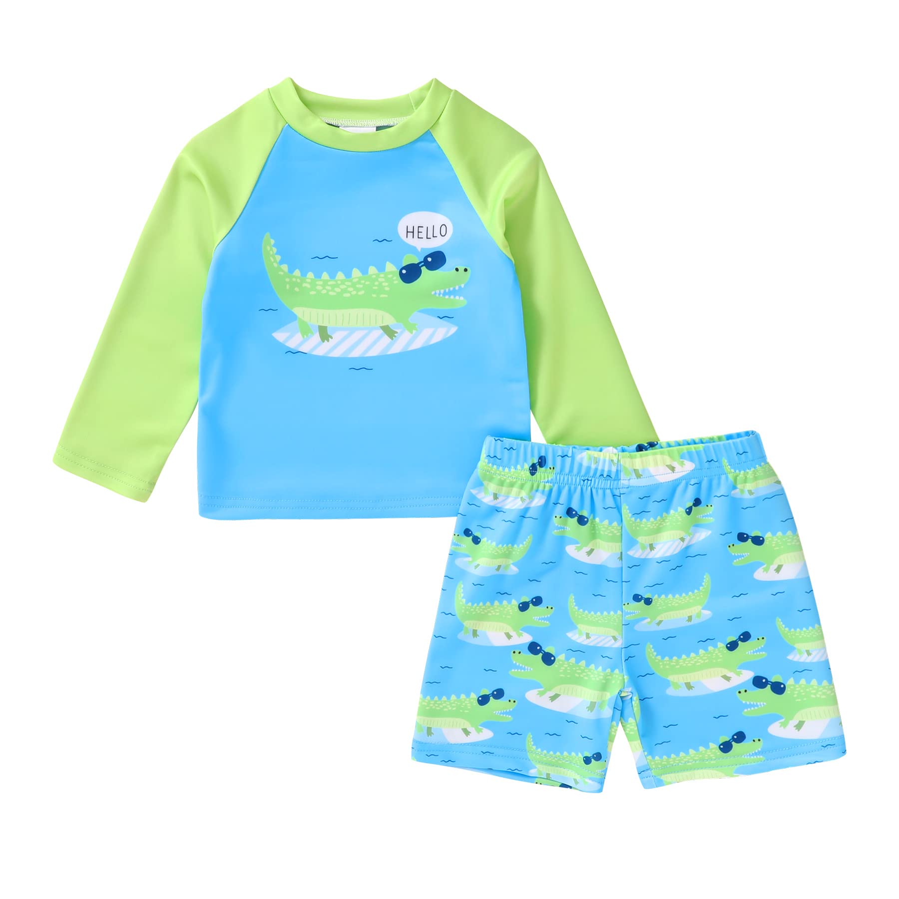 Happy Town Boys Swimsuits Rash Guard Sets - Long Sleeve UV Protection Swim Shirt & Trunk Bathing Suits for Toddlers - Summer Swimwear & Beach Outfits for Kids - Perfect for Pool, Beach, and Water Play