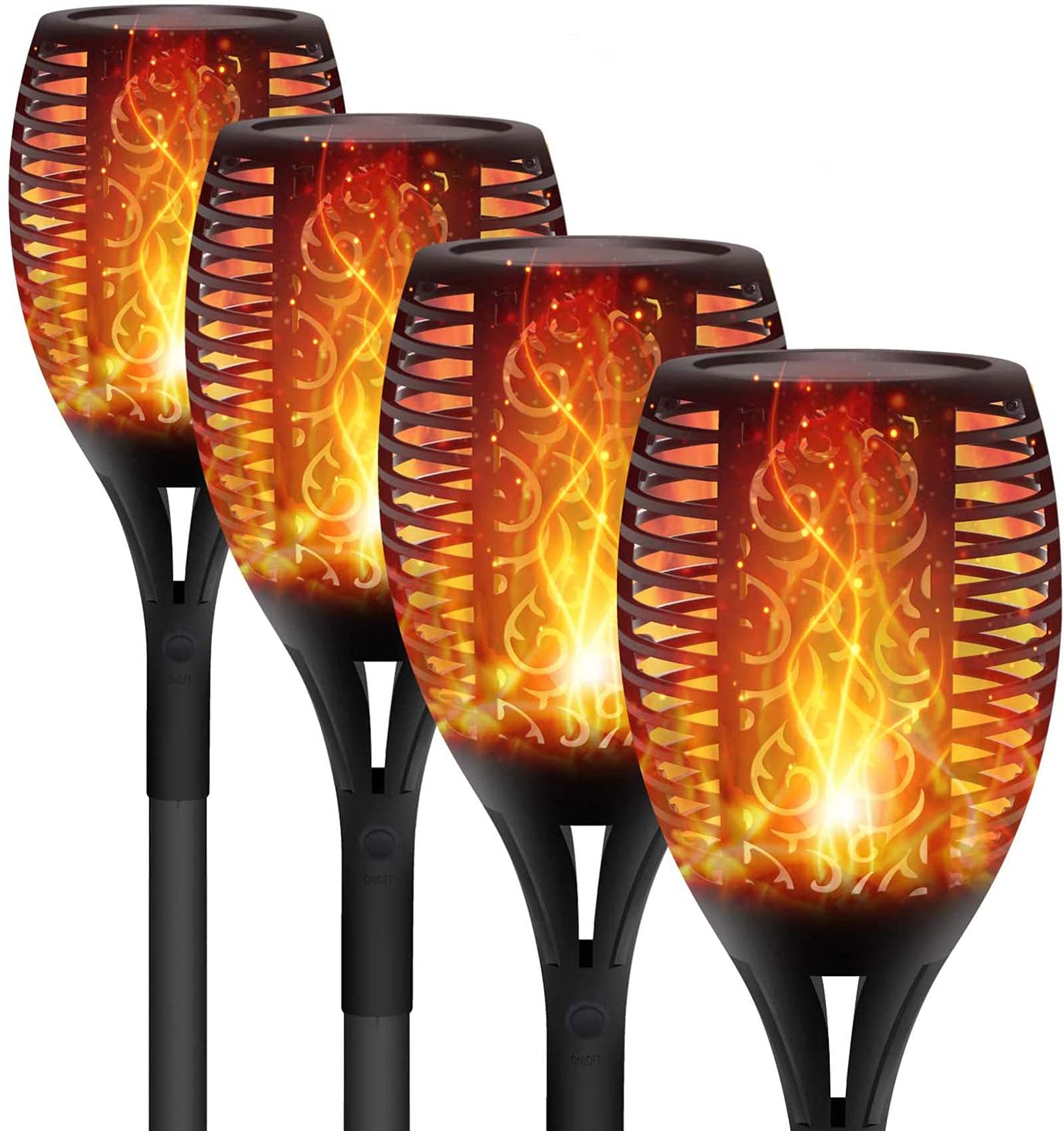 Solar Powered Flickering Flame Outdoor Torch Lights - 4 Pack with 51 LEDs, Auto On/Off for Garden, Patio, Driveway & Pathway - Perfect for Backyard Decor, Landscape Lighting & Evening Ambiance