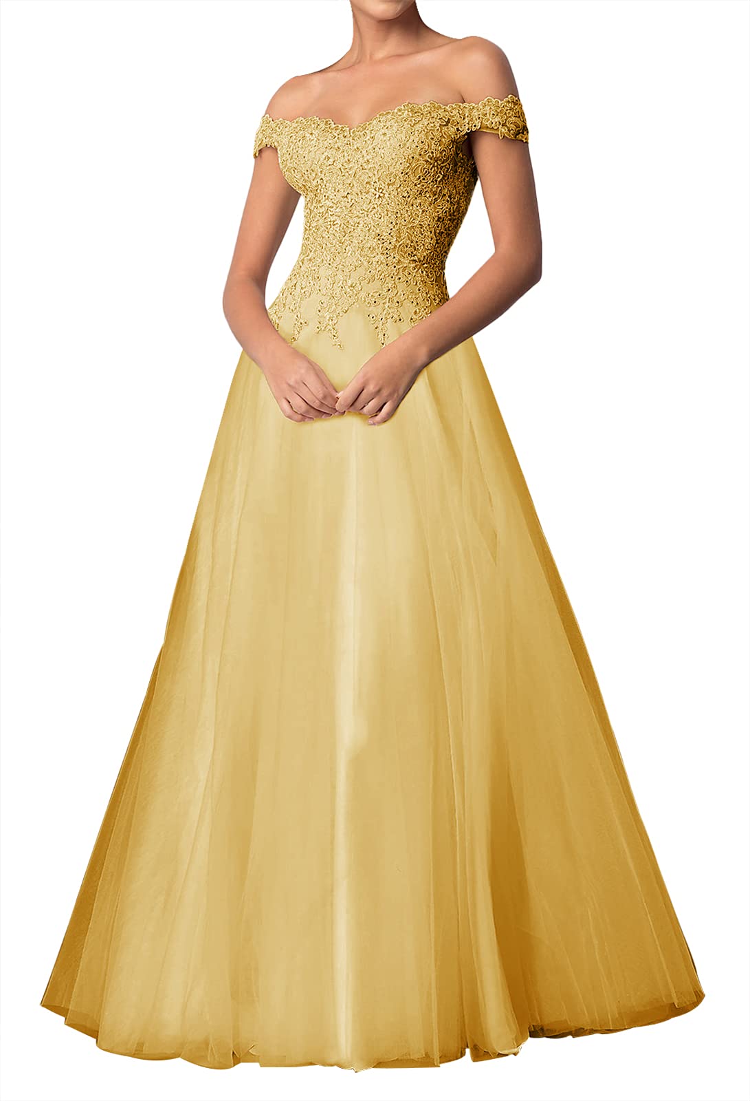 Elegant Off-the-Shoulder Tulle Prom Dress - Lace Formal Evening Gown & Bridesmaid Dress for Homecoming, Wedding & Special Occasions