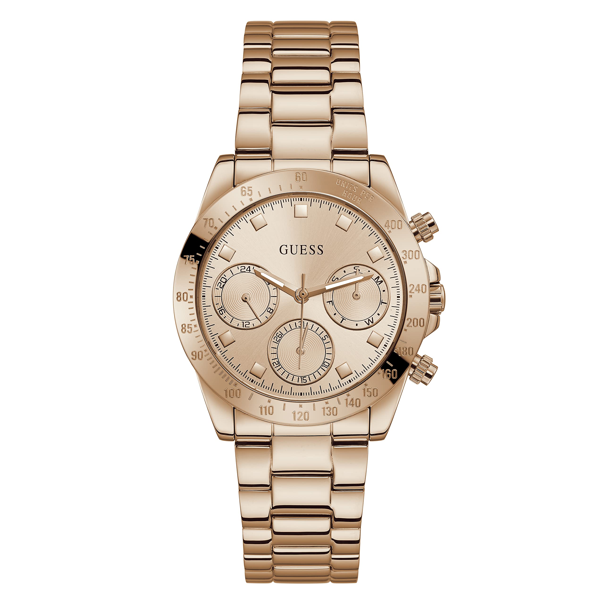 GUESS Women's Rose Gold-Tone Multifunction Watch - Stylish Analog & Digital Display, Water Resistant, Perfect for Work, Party & Everyday Wear
