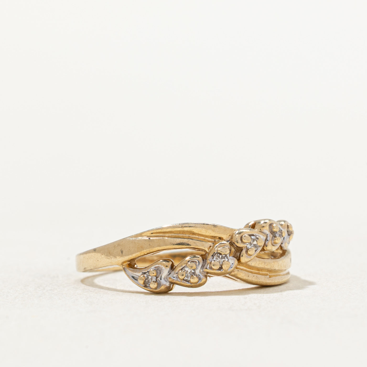 0.03ctw Diamond Heart Cross Over Ring - Size 6 | Elegant Stackable Ring for Women | Perfect for Valentine's Day, Anniversary & Everyday Wear