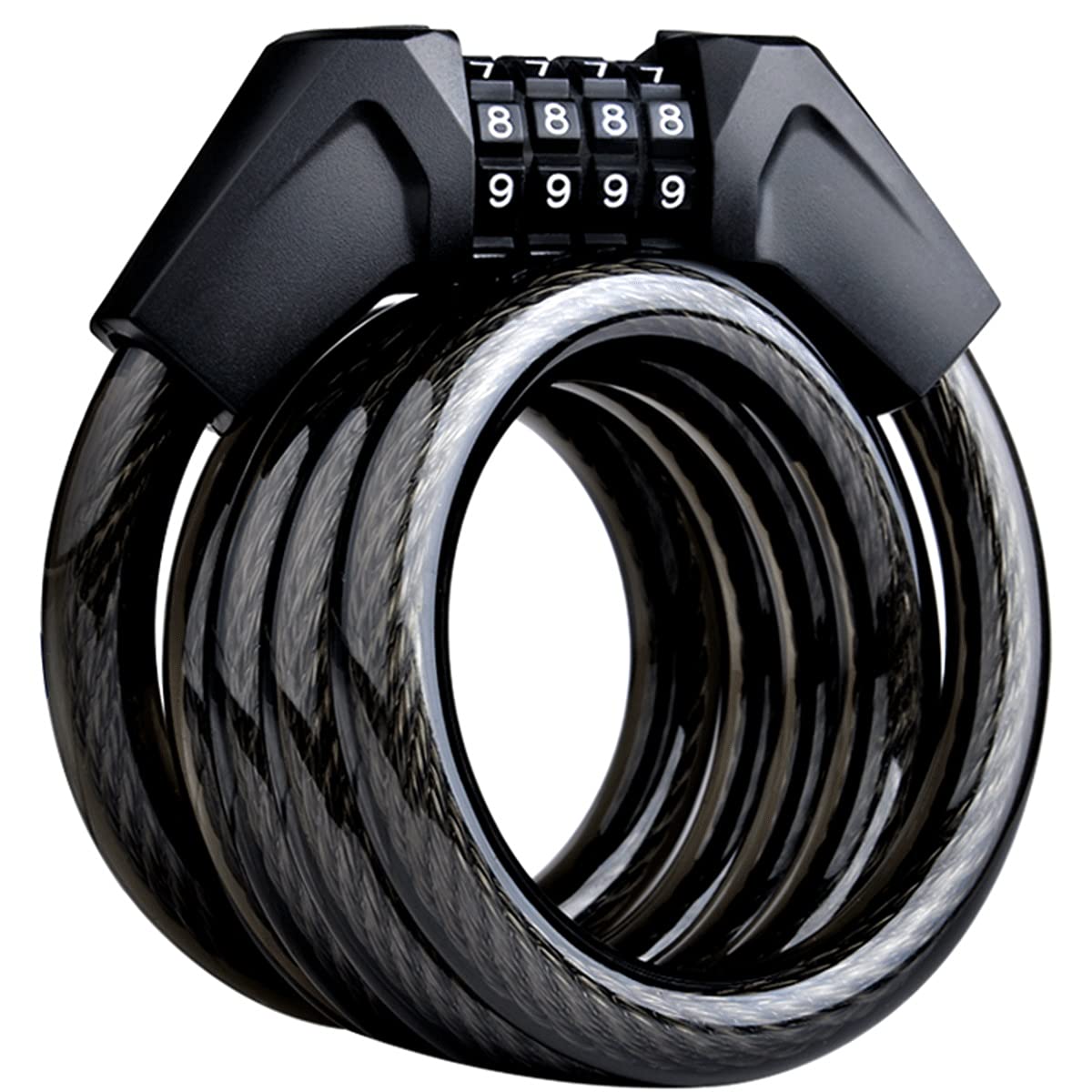 UFFD 5-Digit Resettable Combination Bike Lock - Heavy Duty 8mm x 1.5m Coiling Cable Bicycle Chain Lock with Mounting Bracket | Weatherproof Security for Outdoor Cycling, Commuting & Parking (Black)