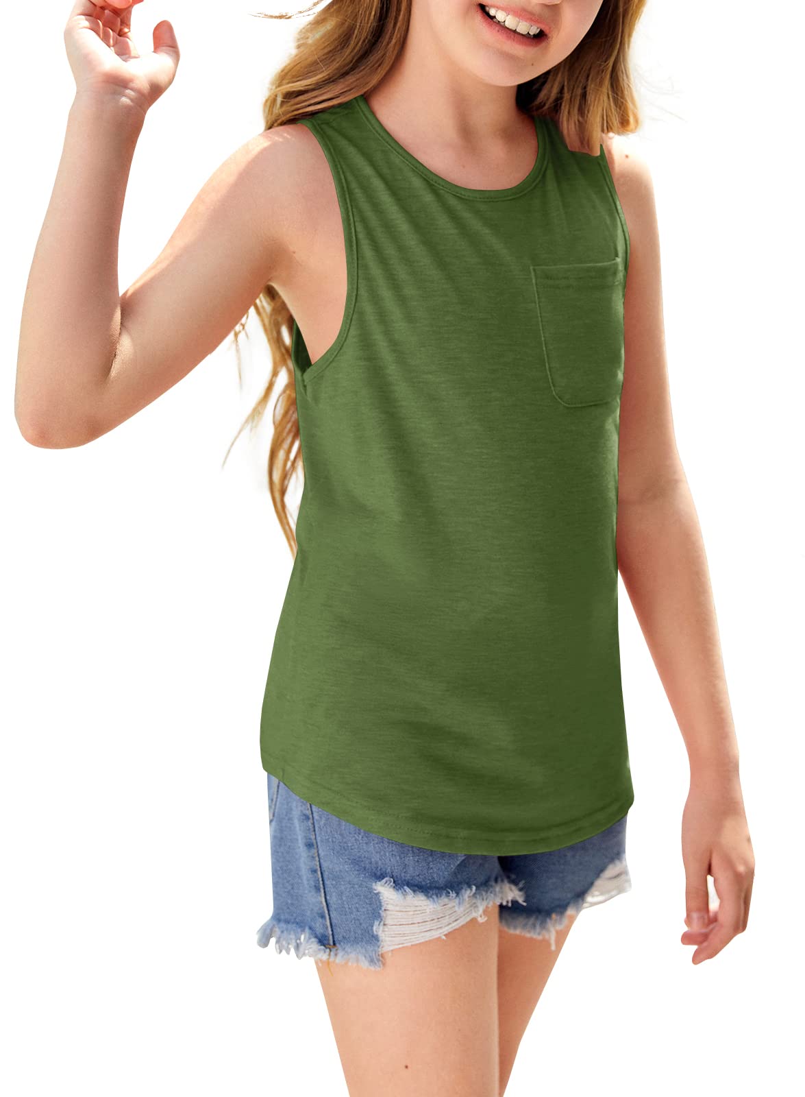Laseily Women's Basic Summer Sleeveless T-Shirt - Crew Neck Casual Pocket Tank Top for Women (Green) | Perfect for Beach, Gym, Yoga & Everyday Wear