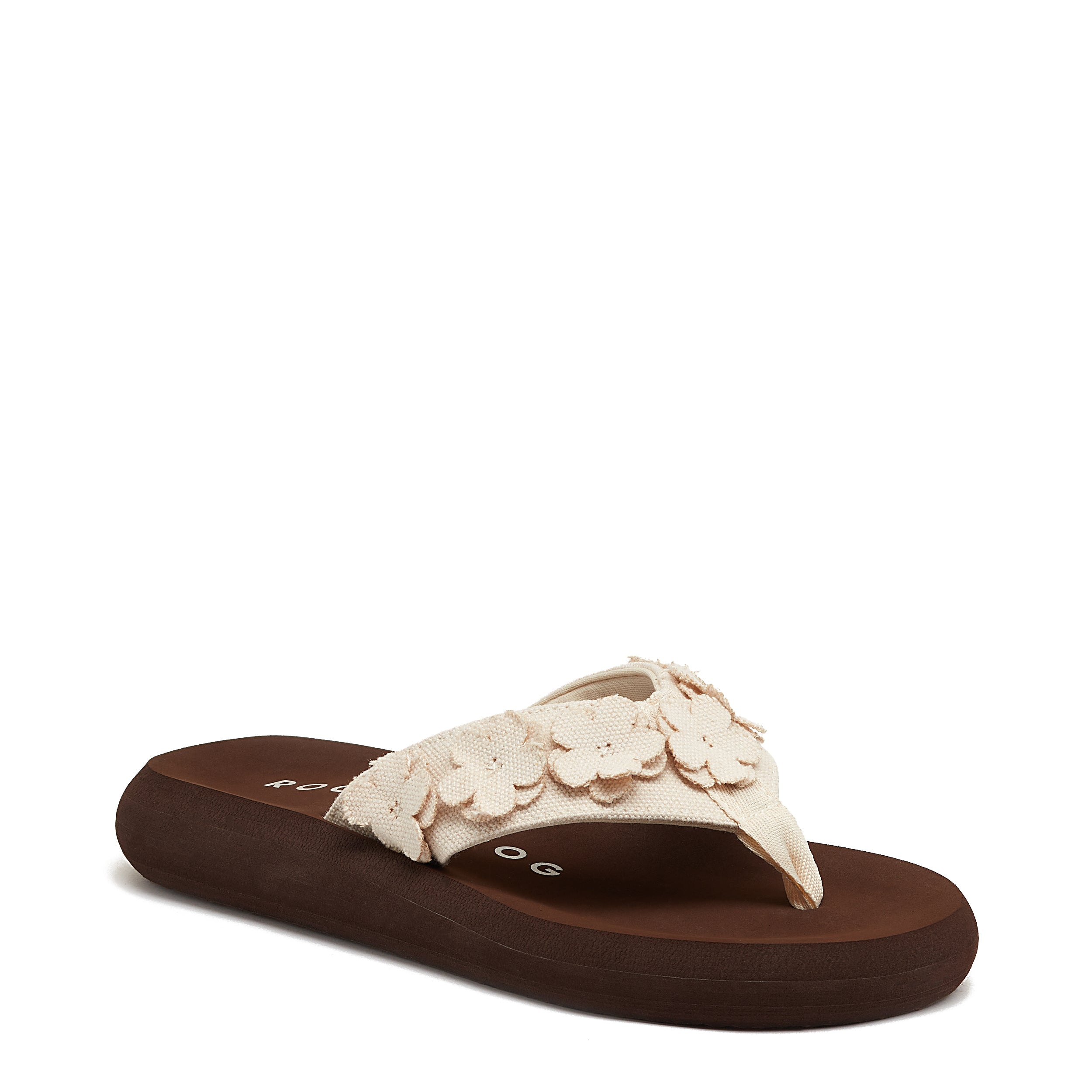 **Sunsetbloom Off-White Flower Flip Flops - Comfortable Summer Sandals for Women, Beach, Pool & Casual Wear**