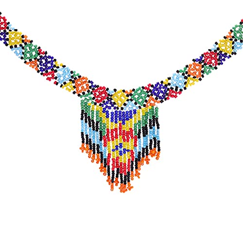 Yokawe Boho Choker Earrings Set - Ethnic Beaded Tassel Statement Collar Necklace - Colorful Cosplay Jewelry for Women & Girls - Perfect for Festivals, Parties, and Costume Accessories