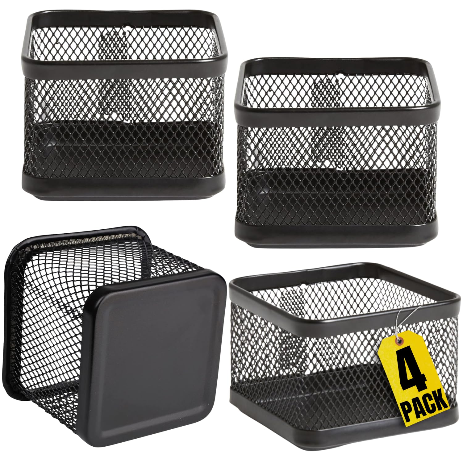 1InTheOffice Mesh Paperclip Holder for Desk - 4 Pack Organizer, Office Desk Accessories for Paper Clips, Binder Clips & Small Supplies - Perfect for Home Office, School or Workspace Organization