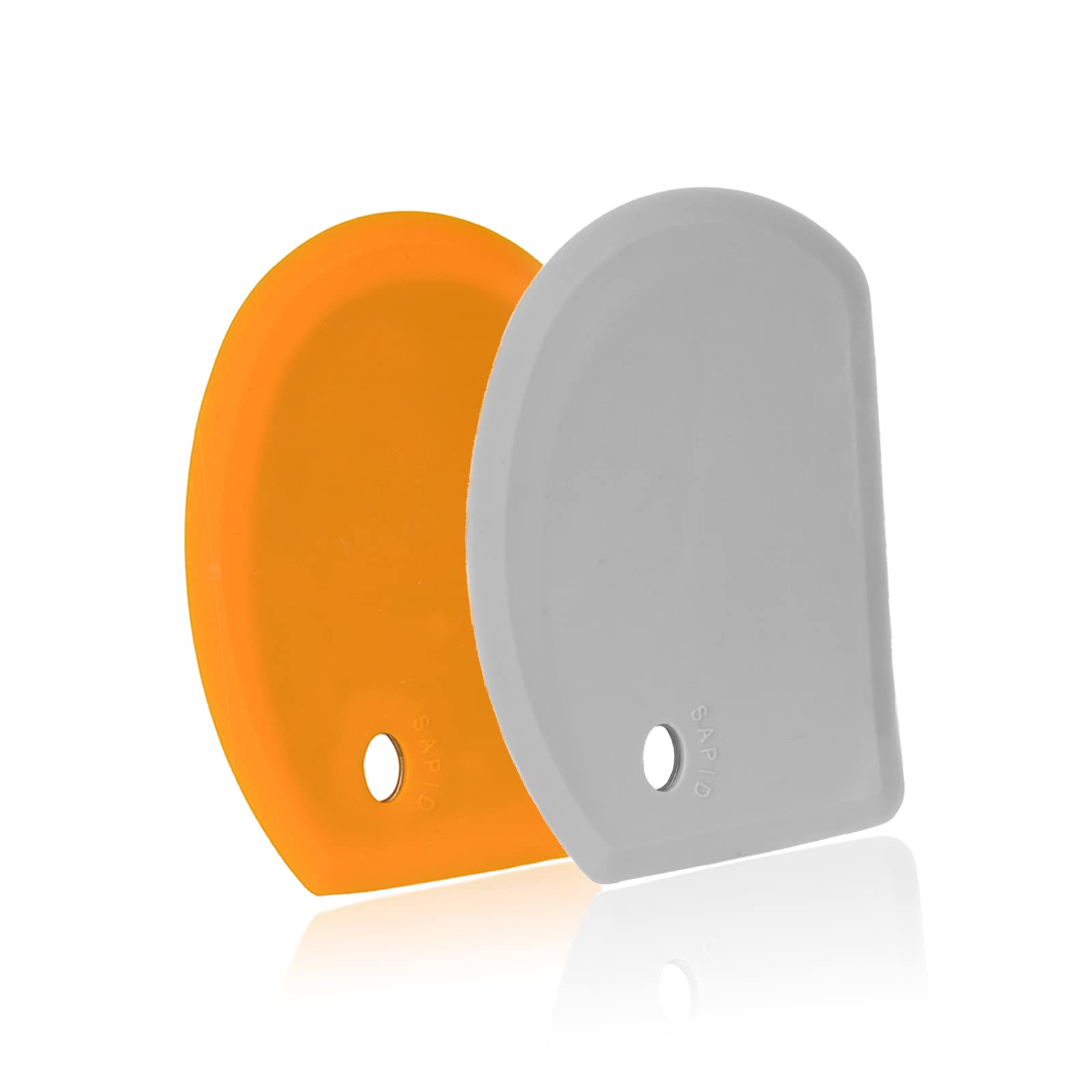 Premium Stainless Steel Silicone Dough Scraper Set - 2 Pack Flexible Bowl Scraper with Curved Edge for Baking, Sourdough Bread Proofing Basket, Kitchen Tools - Food Grade Safe (Gray & Orange) - Ideal for Home Bakers & Professional Chefs