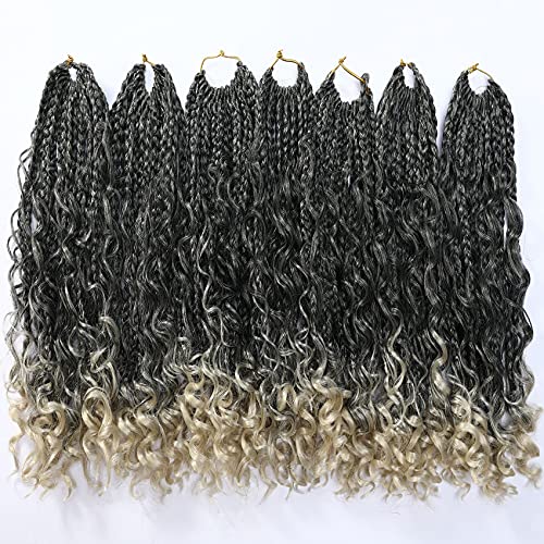 18 Inch Ayana Goddess Box Braids Crochet Hair Extensions - Bohemian Synthetic Crochet Braids with Curly Ends for Women (Pack of 7, Gray/613) | Perfect for Protective Styles, Natural Hair Look & Everyday Wear