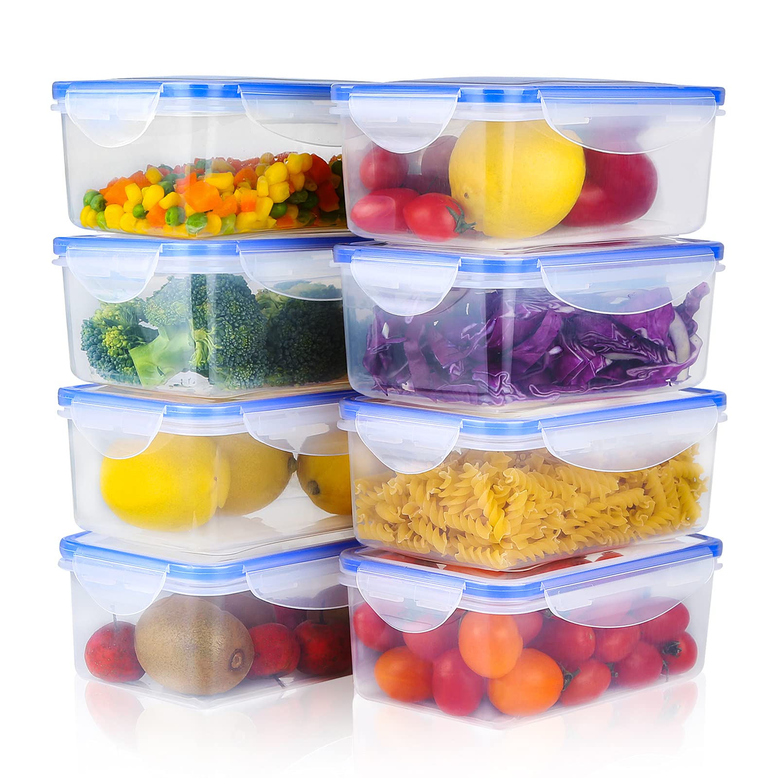 Tauno 8-Pack BPA-Free Airtight Plastic Food Storage Containers with Lids - 38 Cup (10 Quart) Total - Microwave & Freezer Safe - Perfect for Meal Prep, Leftovers & Pantry Organization