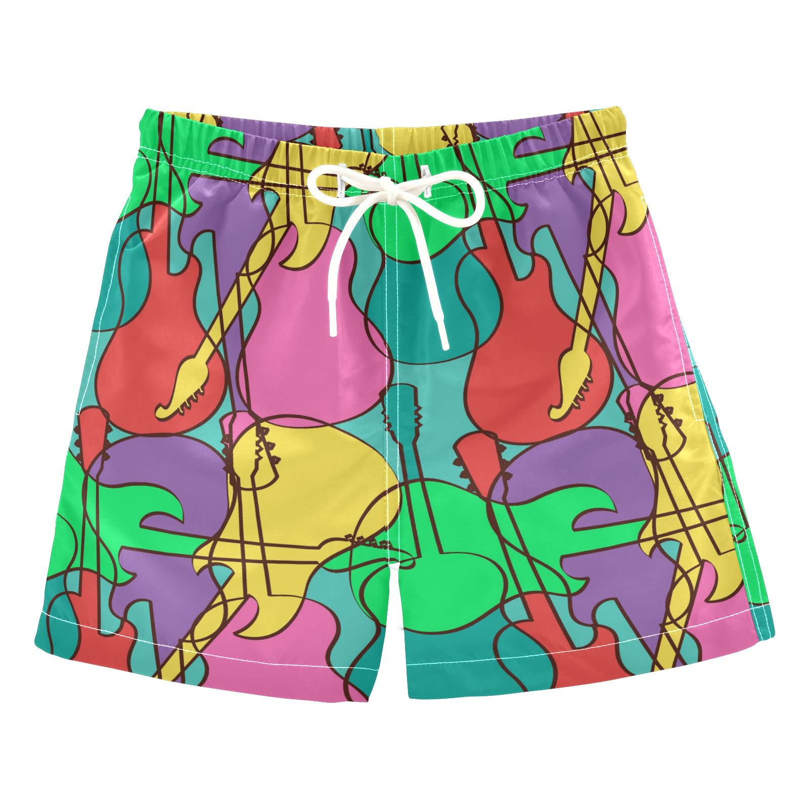 **Rainbow Boys Swim Trunks - Musical Instruments Print Board Shorts for Beach, Surf & Swimming | Hawaii Vacation Essentials for Kids**    *(Perfect for beach outings, pool parties, summer vacations, and tropical adventures!)*