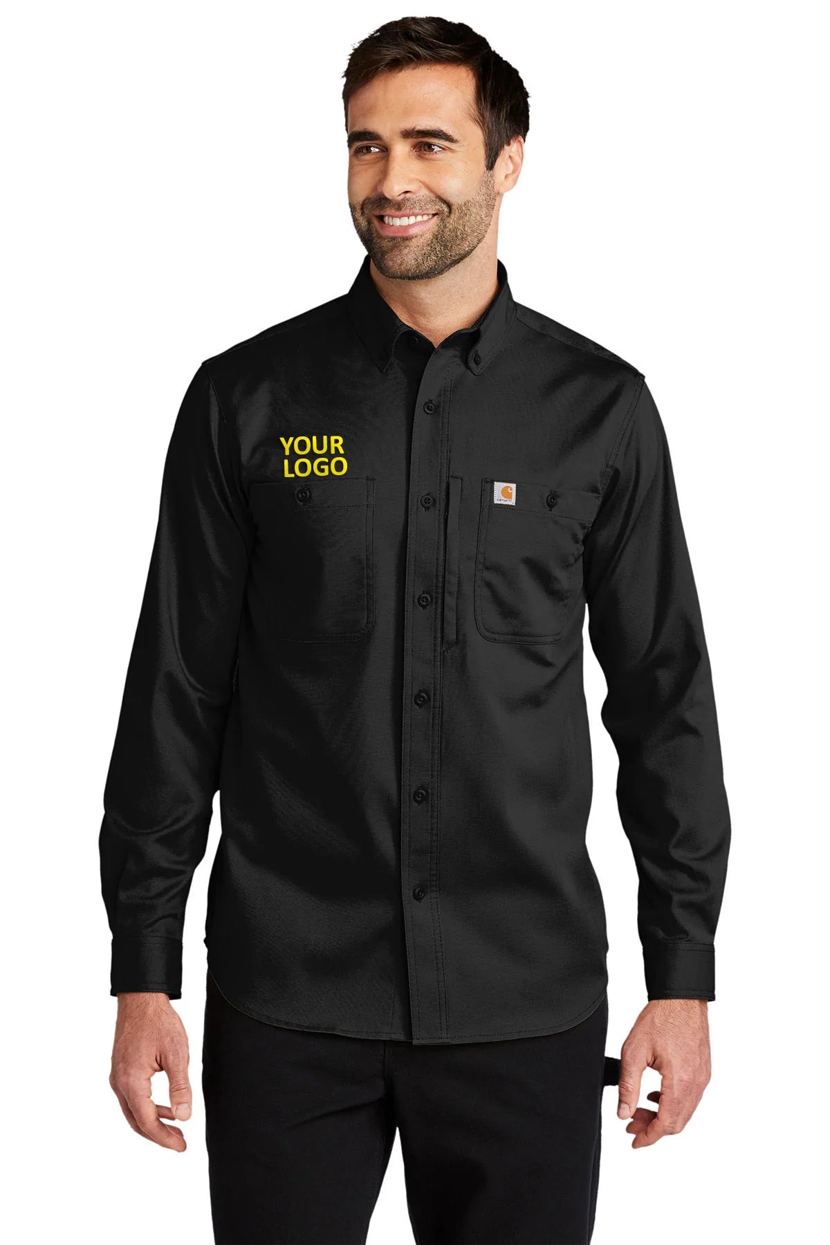 Carhartt Rugged Series Long Sleeve Work Shirts for Men - Durable Black Cotton Shirt for Construction, Farming & Outdoor Work