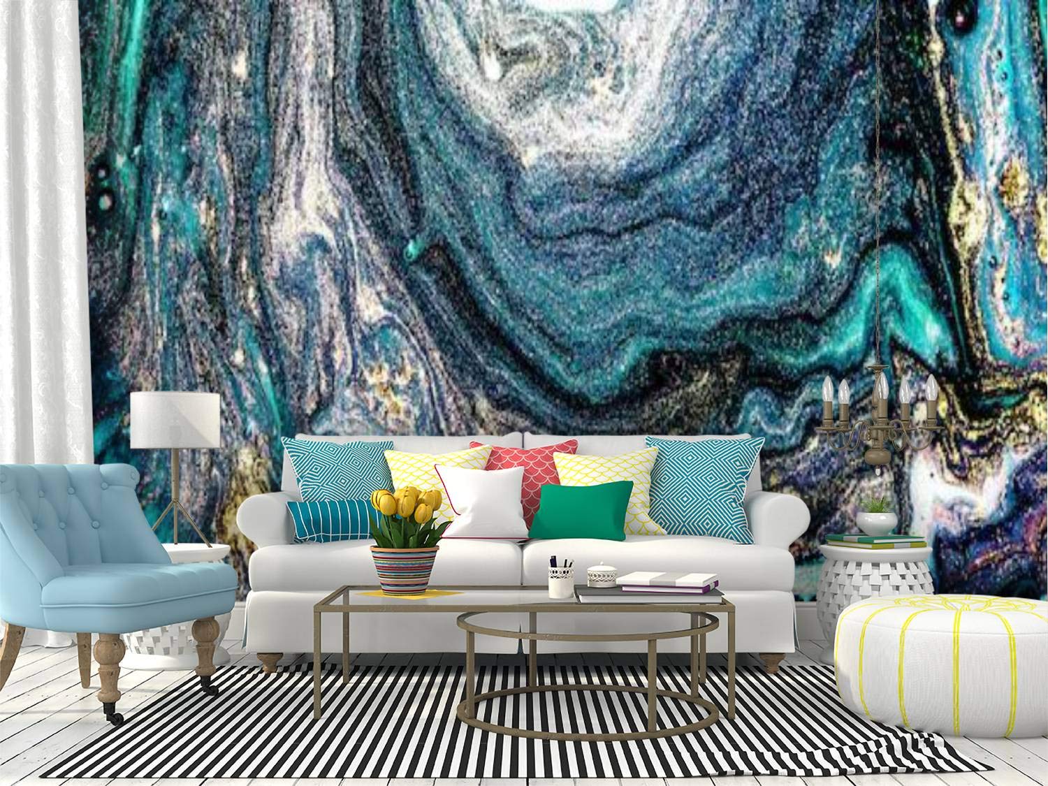 Luxury Gold Geode Art Peel and Stick Wallpaper - Self-Adhesive Vinyl Film Roll for Home Decor, Large Removable Wall Mural with Aquamarine Accents | Perfect for Living Room, Bedroom, or Office Wall Art