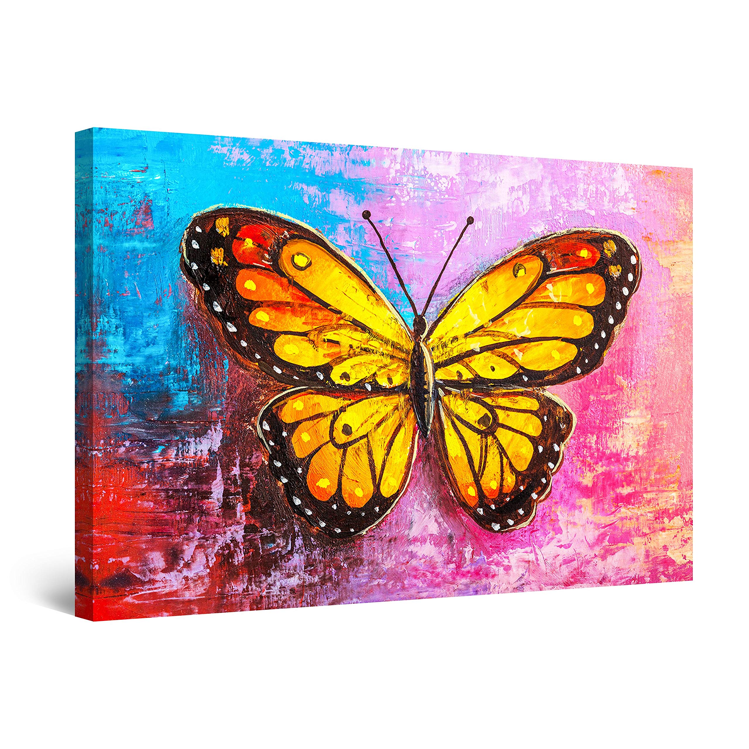 Orange Butterfly Canvas Wall Art - 32x48 Inch Modern Home Decor Painting for Living Room, Bedroom & Office - Handmade Stretched Framed Ready to Hang