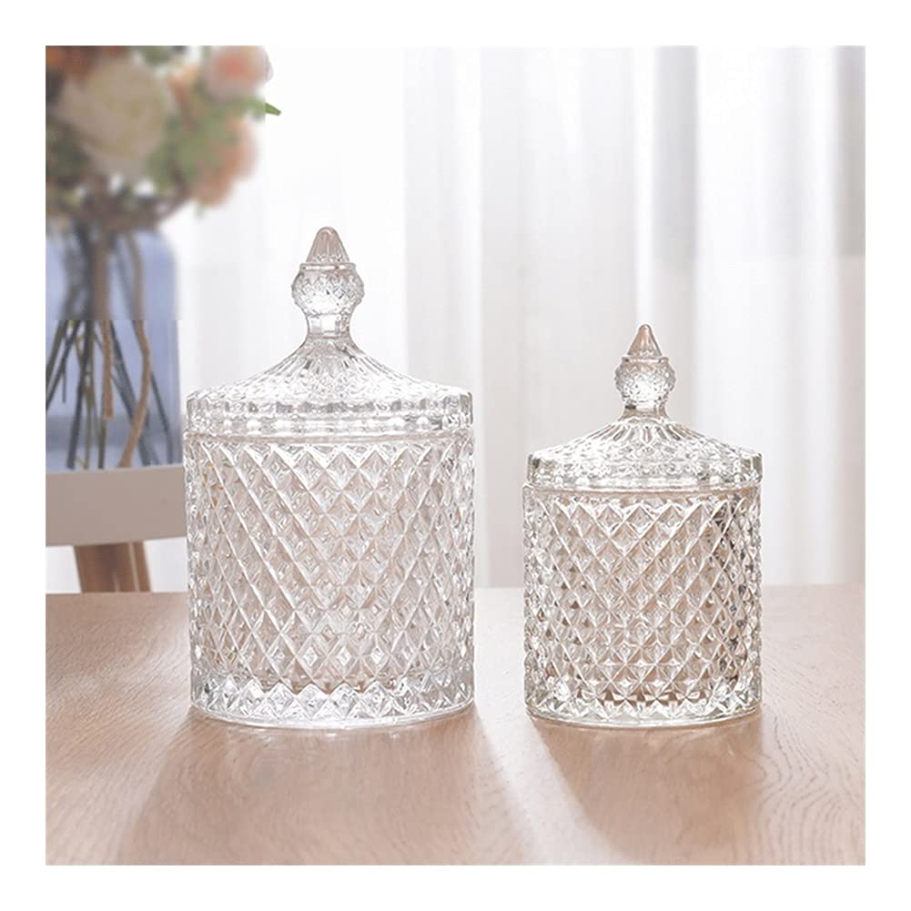 Premium Crystal Diamond Faceted Glass Food Storage Jars with Lids - Set of 2 Airtight Containers for Candy, Cookies, Spices & Kitchen Organization | Elegant Decorative Display for Parties, Weddings & Home Decor