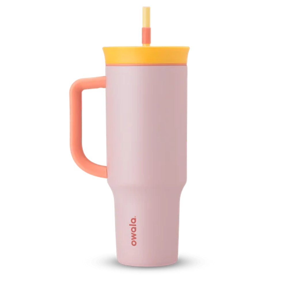 Owala 40oz Stainless Steel Insulated Tumbler with Straw Lid - Candy Store Color (Yellow/Pink) - Leakproof Water Bottle for Gym, Hiking & Outdoor Activities