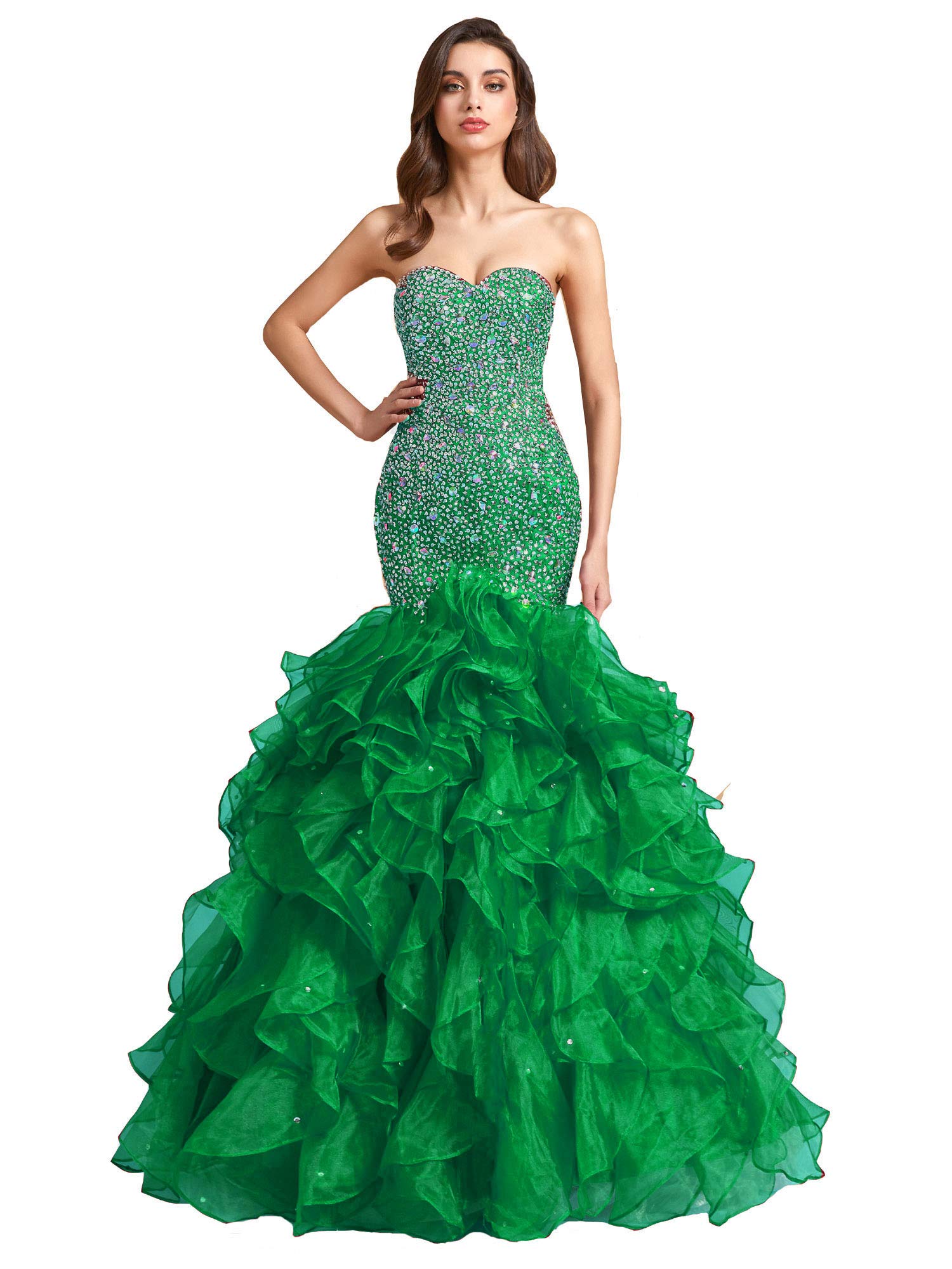 Elegant Mermaid Prom Dress with Ruffles & Beaded Sweetheart Corset - Long Formal Evening Gown for Women | Perfect for Homecoming, Wedding Guest & Special Occasions