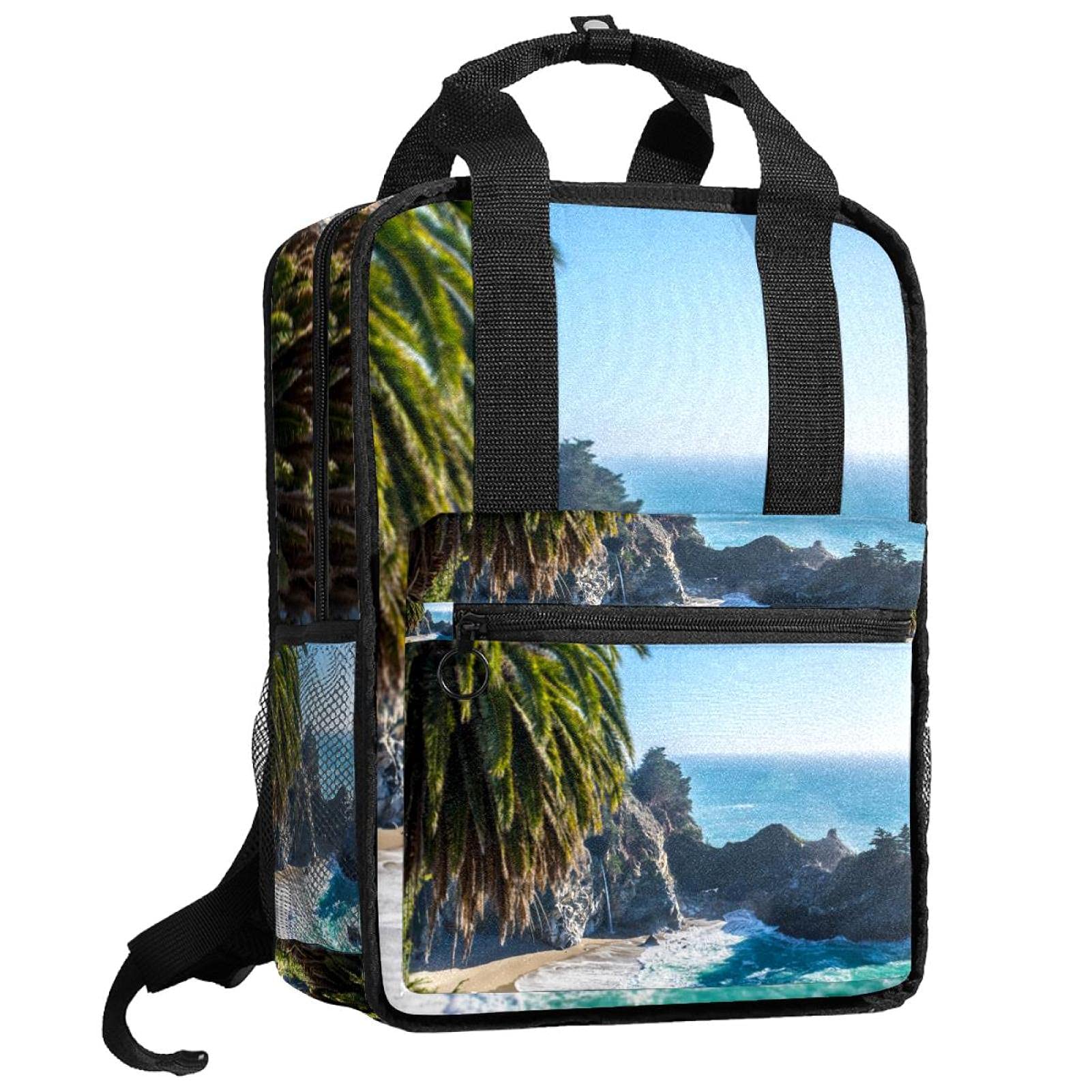 Stylish Waterproof Backpack for Travel, Beach & School - Lightweight Bookbag with Sand & Palm Design - Perfect for Vacation, Hiking & Daily Use