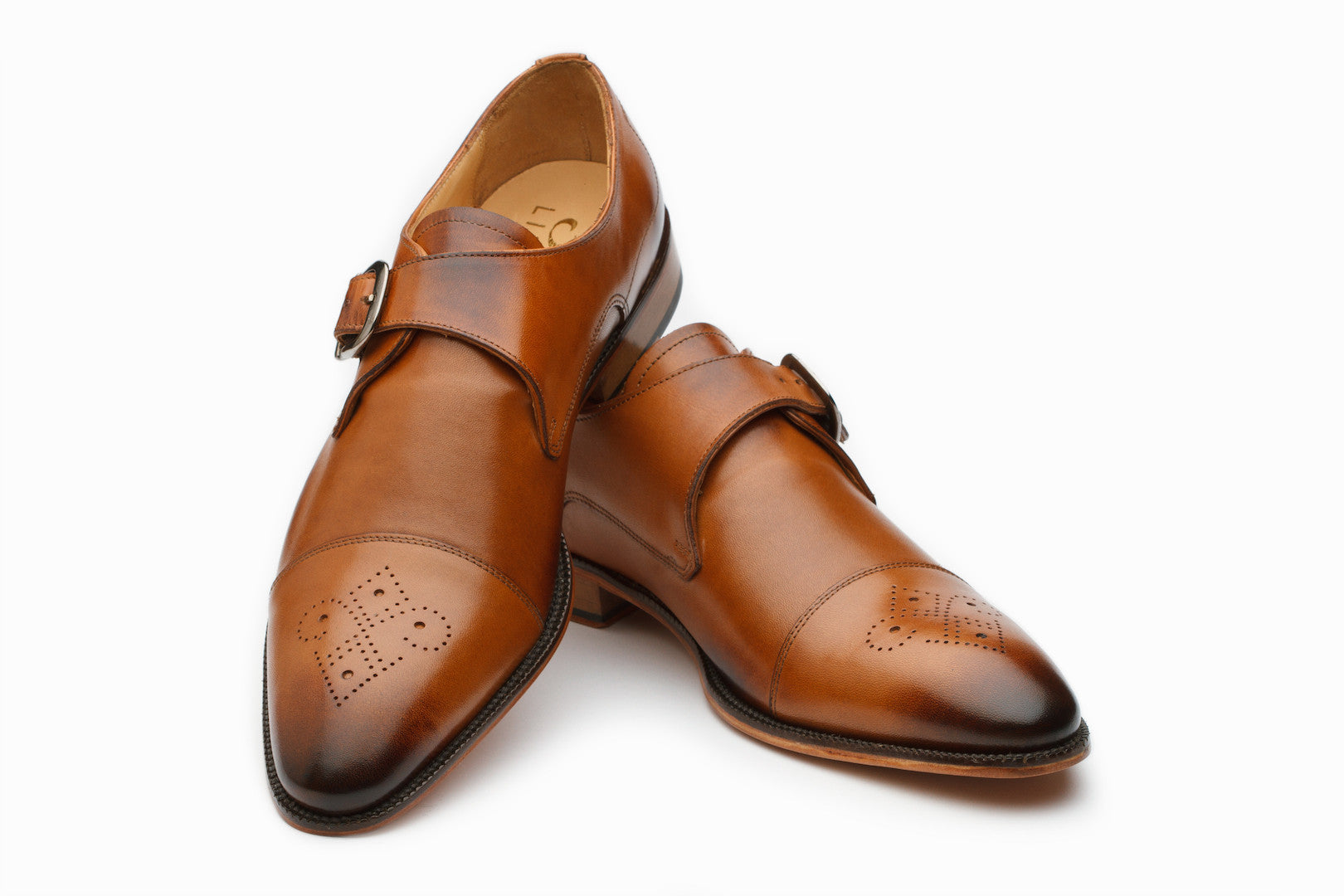 Men's Genuine Leather Single Monk Strap Dress Shoes in Tan - Perfect for Business, Formal Events & Weddings