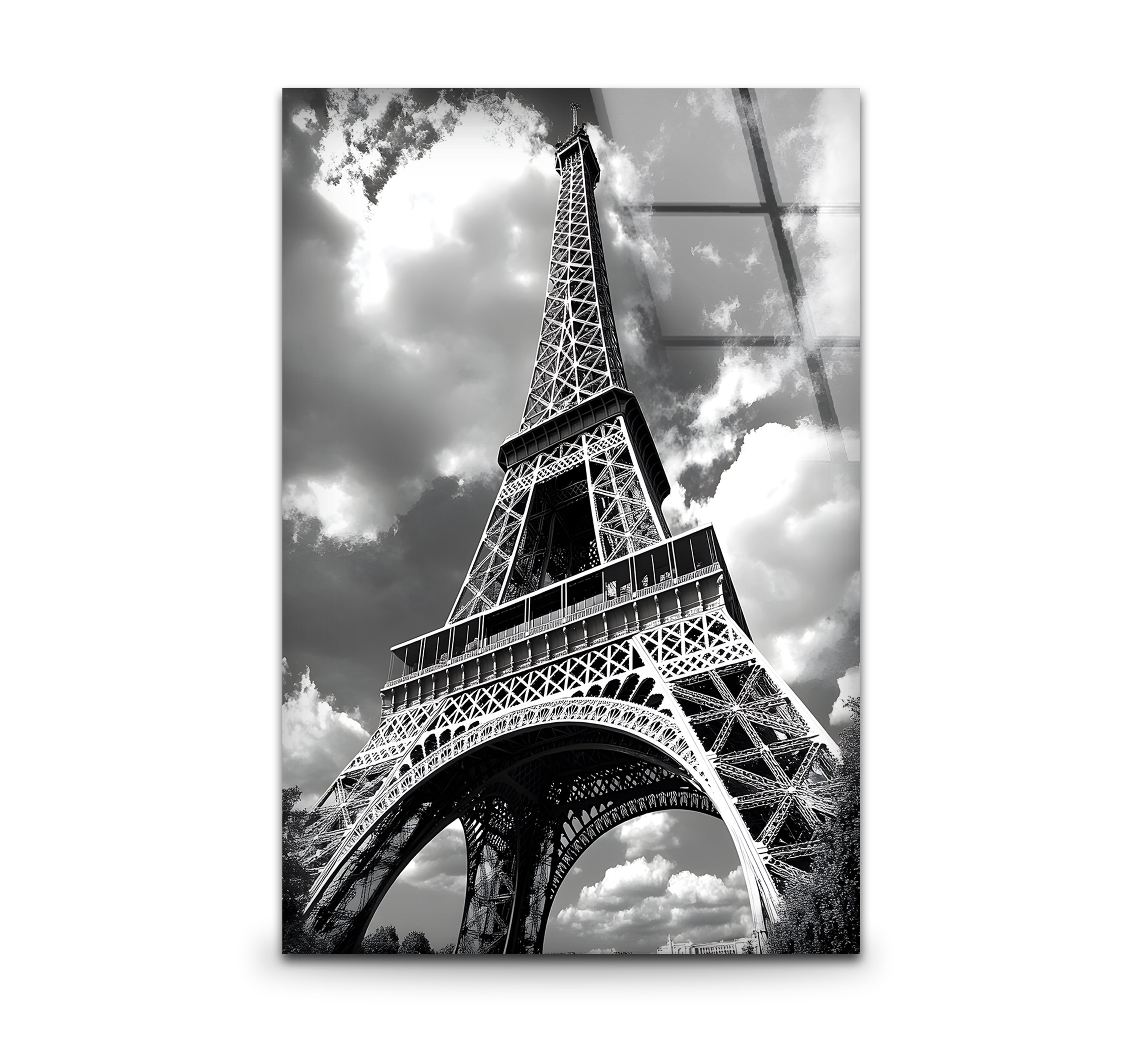 Black & White Eiffel Tower Glass Wall Art - Elegant Parisian Decor for Living Room, Bedroom & Office