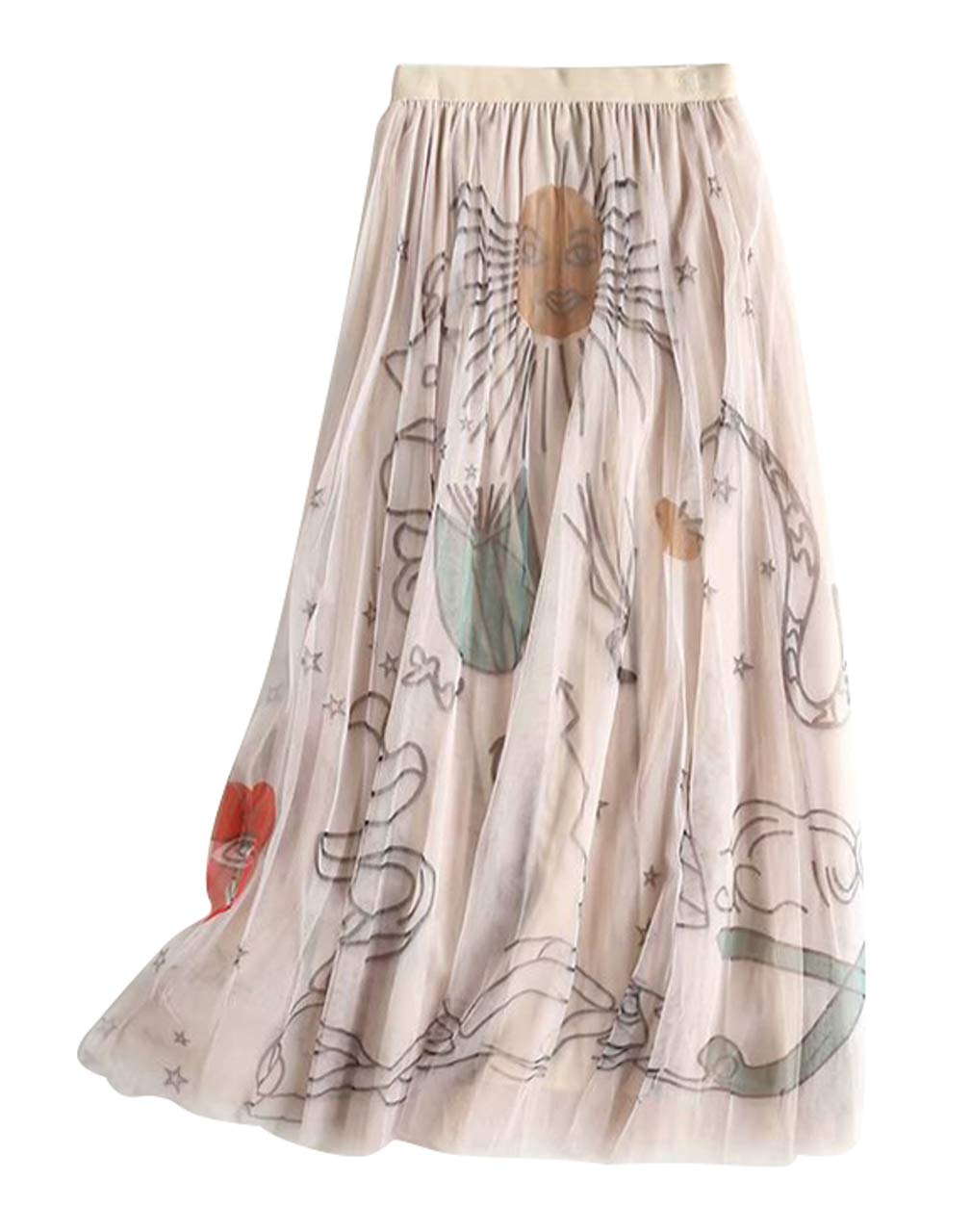 Yoeuxet Women's Floral Print Pleated Maxi Skirt with Stretch Waist - Boho Chic Layered Gauze Long Skirt for Summer, Beach, and Casual Outings