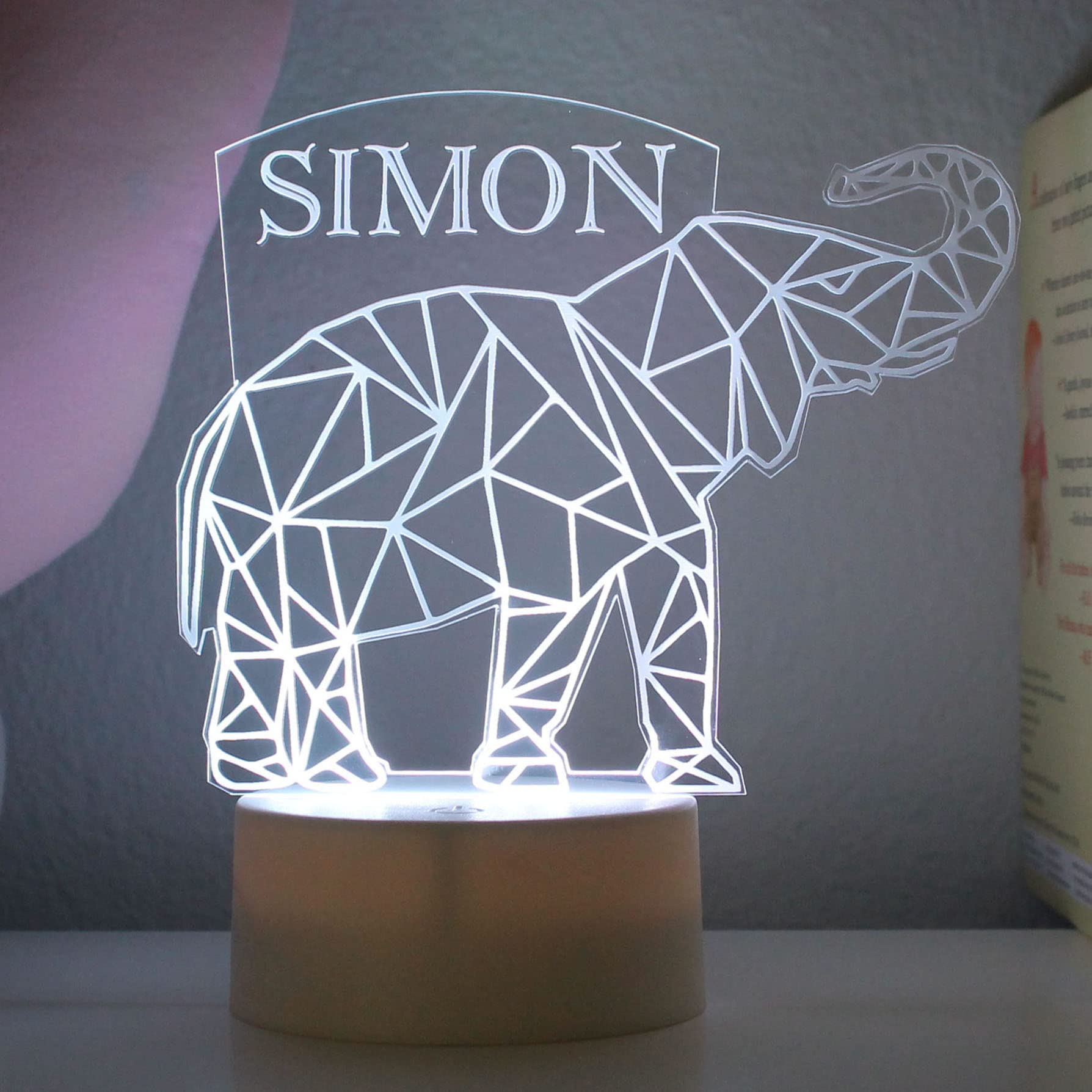 Etchey Personalized Elephant Night Light - Cute Kids Bedroom Decor for Boys & Girls - Perfect Nursery Nightlight for Baby & Children's Room - Ideal for Bedtime, Reading & Soothing Fears