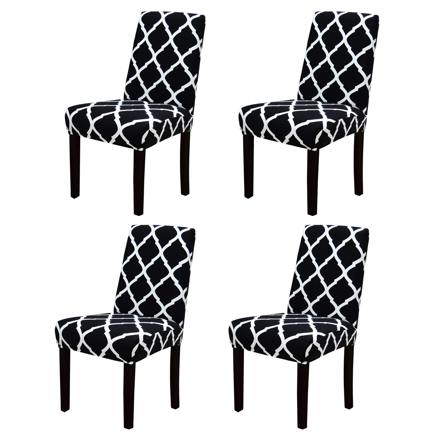 Stretchable Dining Chair Covers - Washable & Removable Slipcovers for Parson Chairs - Set of 4 (Style 17) - Perfect for Dining Room, Party, Banquet, Hotel & Wedding Ceremony Decor