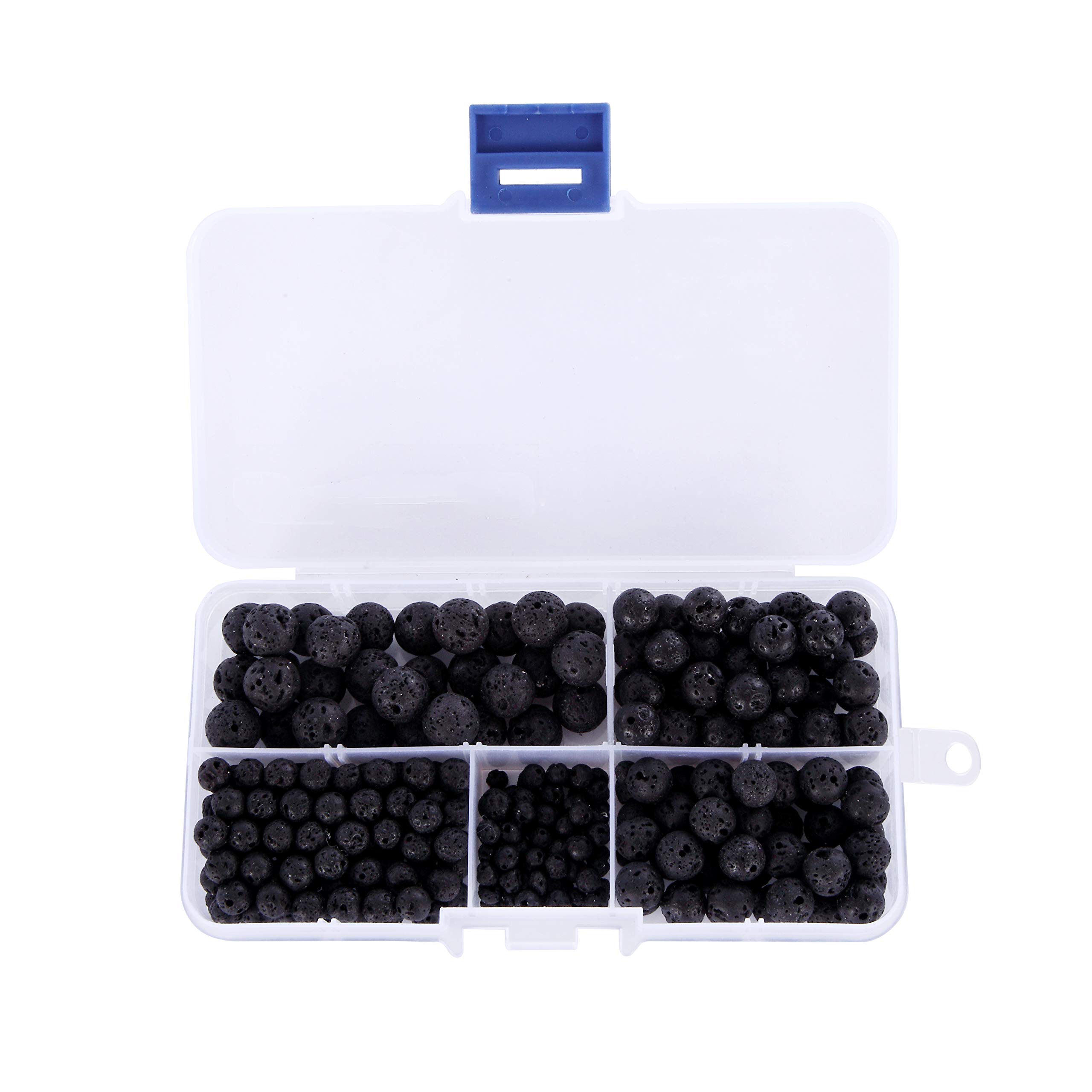 BRCbeads Black Lava Stone Natural Gemstone Loose Beads Round Value Box Set 340pcs - 4mm,6mm,8mm,10mm for DIY Jewelry Making, Bracelets, Necklaces (Includes Plastic Storage Container) - Perfect for Crafting, Beading Projects & Gift Making