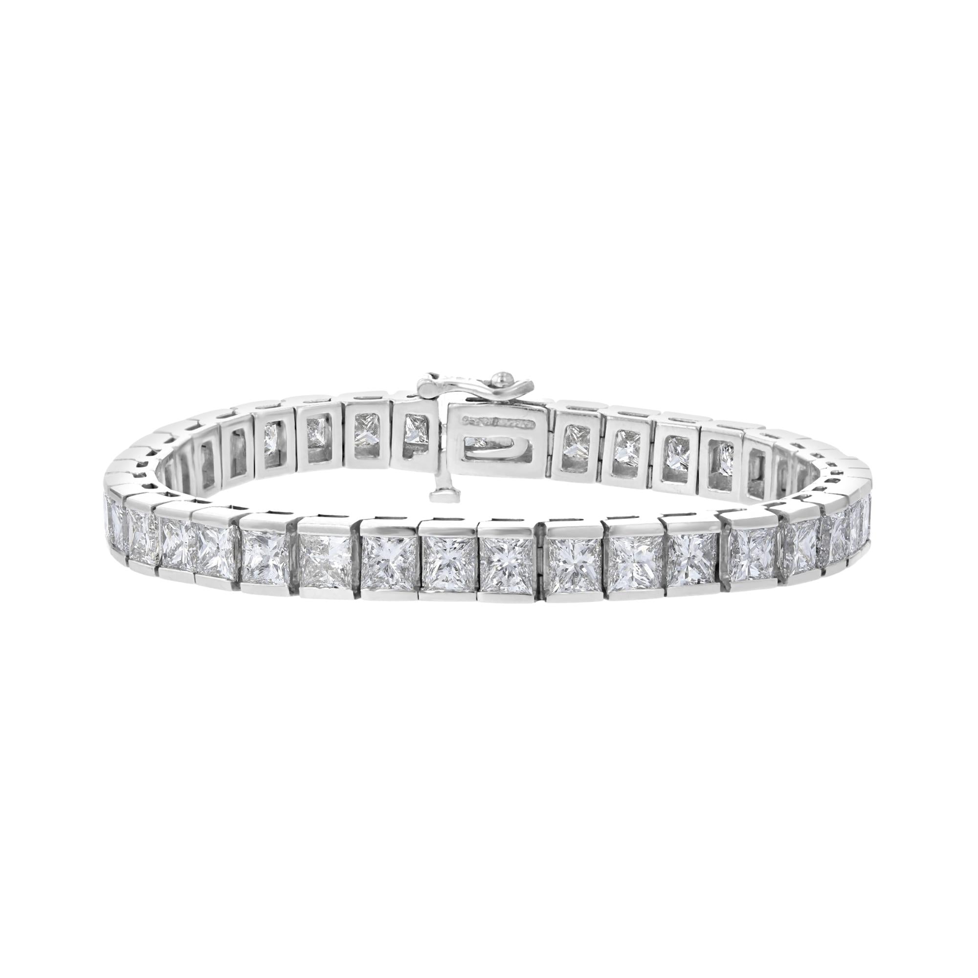 18KT White Gold 20.12 CTW Princess Cut Bar Set Tennis Bracelet - Elegant Jewelry for Weddings, Anniversaries & Special Occasions
