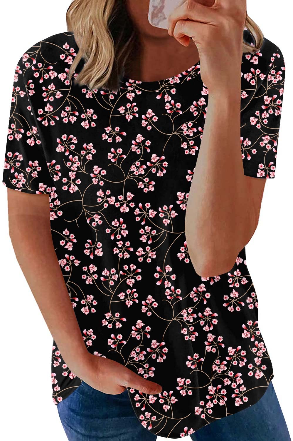 LONGYUAN Women's Short Sleeve V-Neck T-Shirt - Soft Casual Loose Fit Tunic Top for Everyday Wear | Perfect for Work, Weekend & Summer Outfits