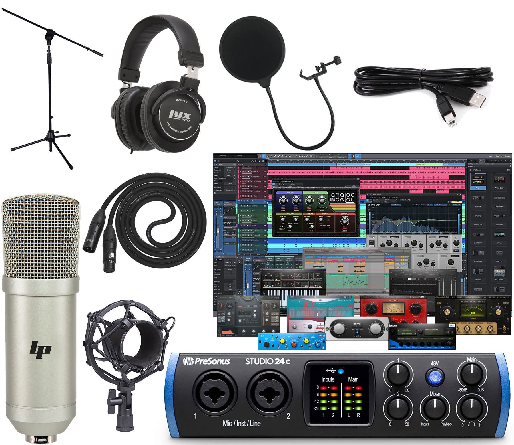 PreSonus Studio 24c 2x2 USB-C Audio Interface with MIDI Recording & Studio One Artist Software - Perfect for Home Studio, Podcasting & Music Production