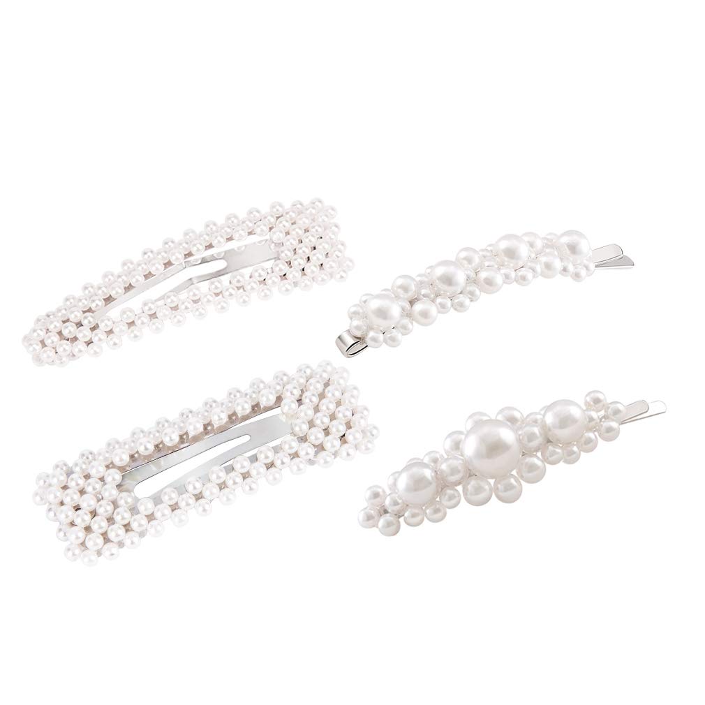 Jaciya 4-Pack Large Pearl Hair Clips for Women - Elegant Hair Barrettes, Wedding & Bridal Hair Accessories, Braiding Styling Clips - Perfect for Parties, Proms and Special Occasions