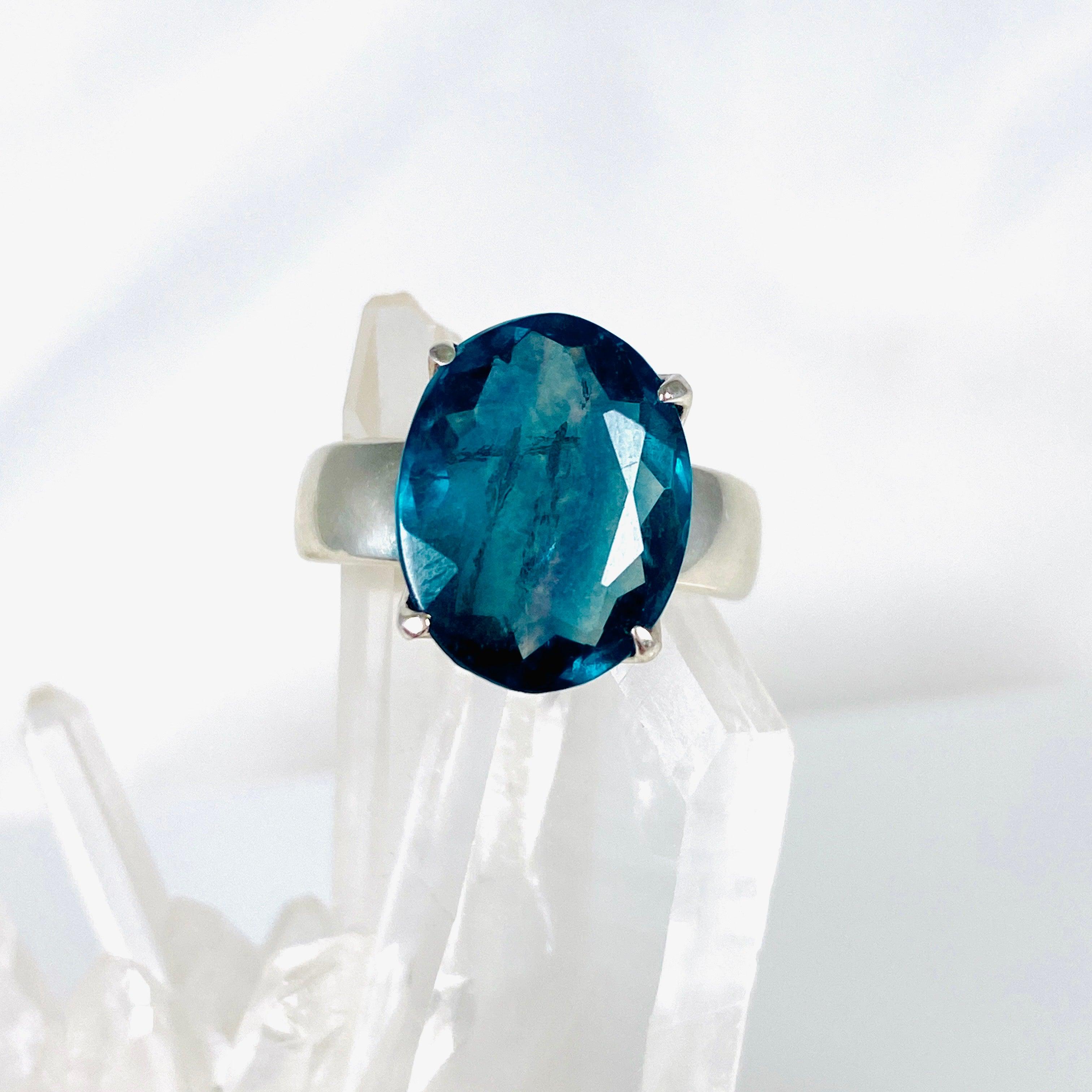 Fluorite Oval Faceted Ring Size 7 - PRGJ305 | Elegant Gemstone Jewelry for Women, Perfect for Weddings, Parties & Everyday Wear