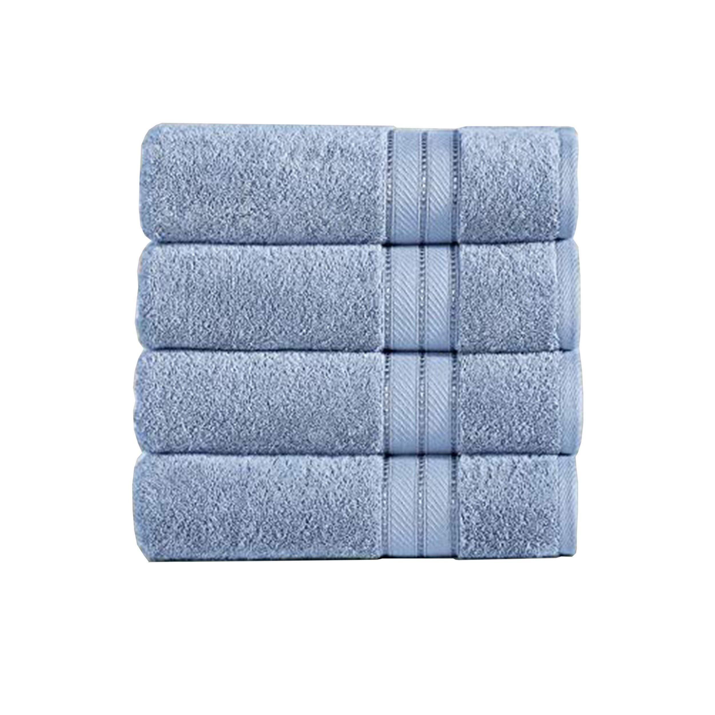 4-Piece Striped & Solid Blue Cotton Loft Fabric Towel Set - Soft, Absorbent Bath & Beach Towels for Spa, Pool, Gym & Home Use