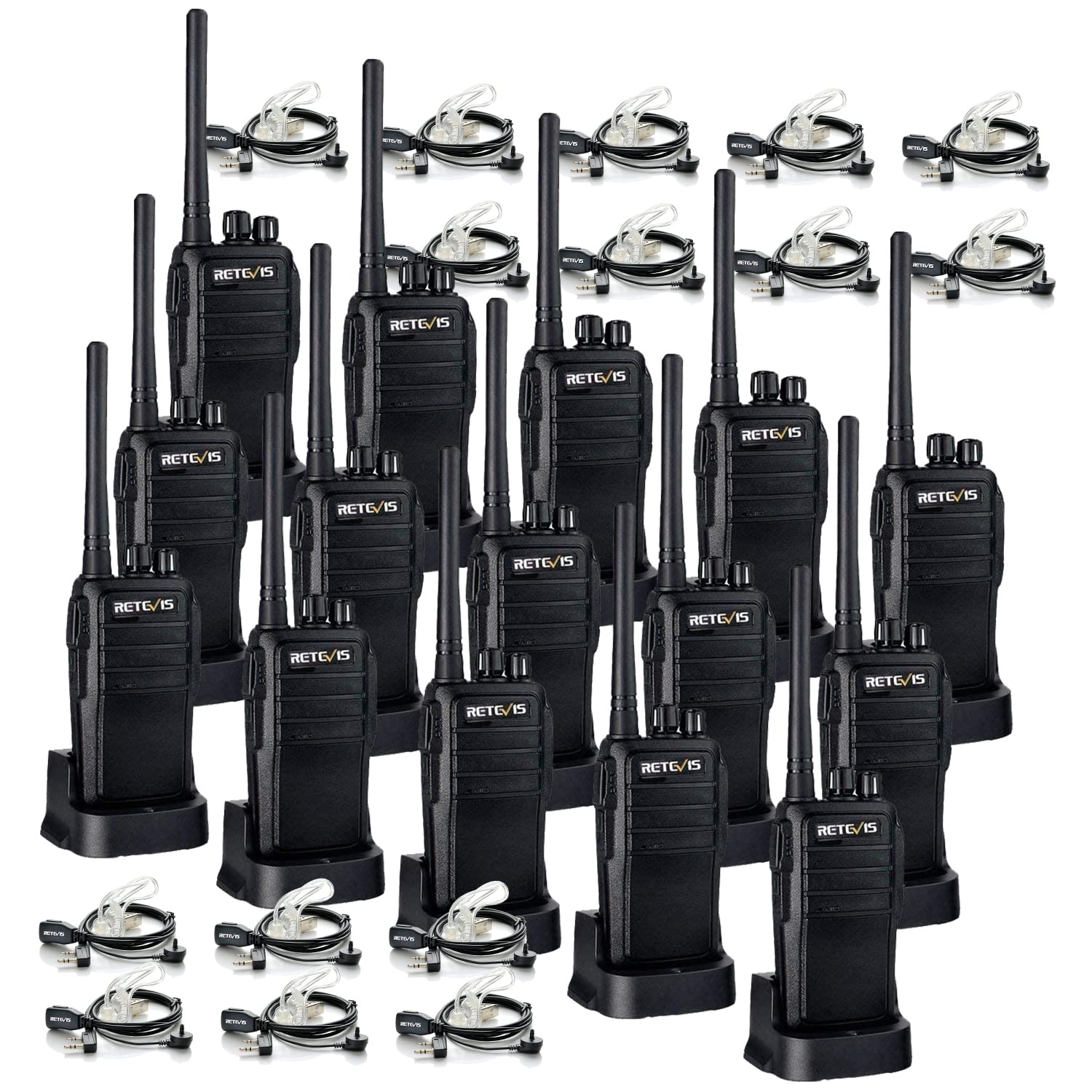 Retevis RT21 2-Way Radios with Earpiece - 15 Pack Walkie Talkie Set for Outdoor Adventures, Construction Sites & Event Coordination | Long Range Communication for Camping, Hiking & Teamwork